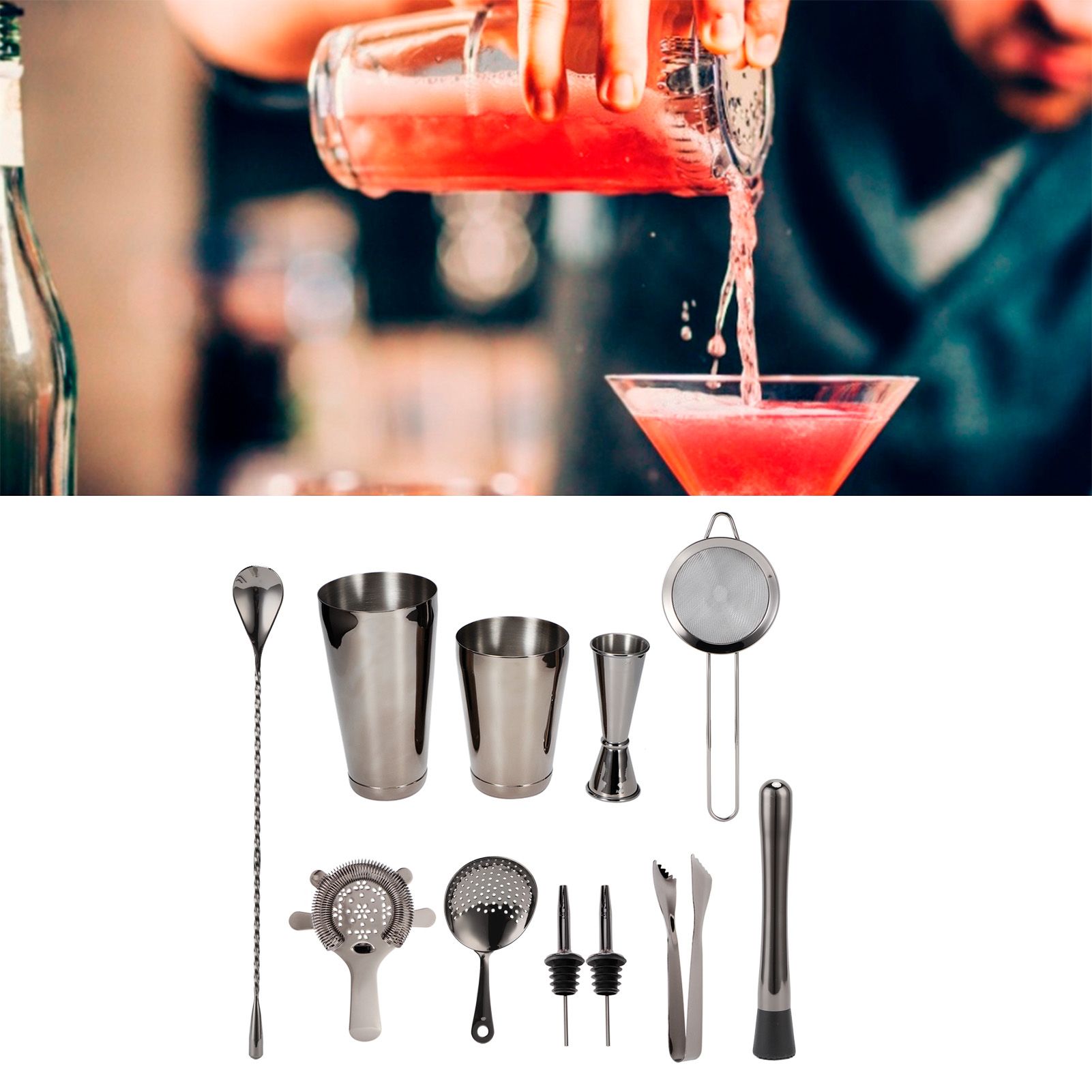 11PCS/Set Cocktail Shaker Set Bartender Kit Cocktail Strainer Stainless Steel view 11