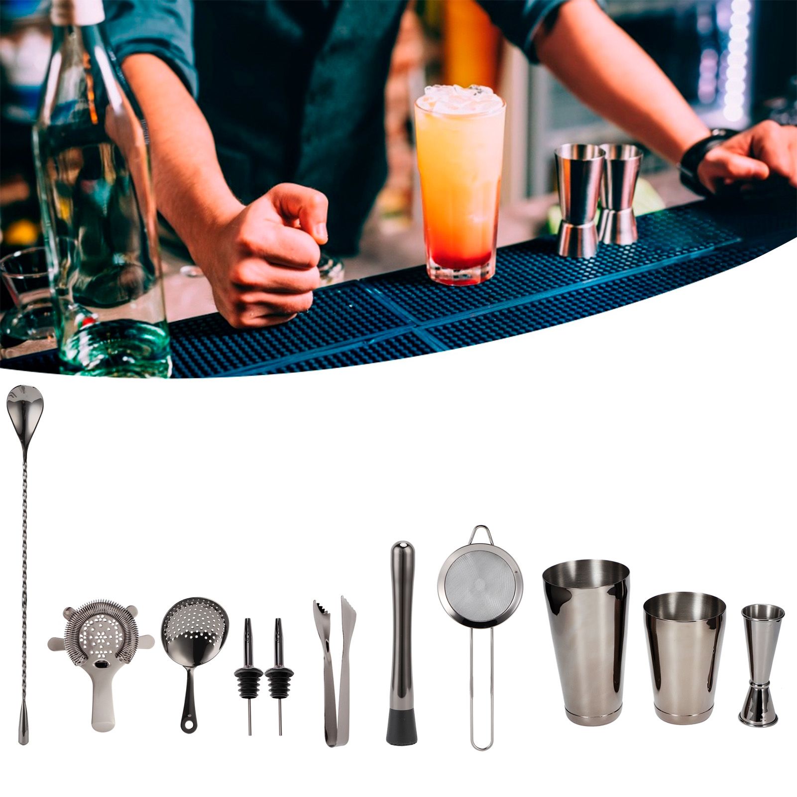 11PCS/Set Cocktail Shaker Set Bartender Kit Cocktail Strainer Stainless Steel view 12