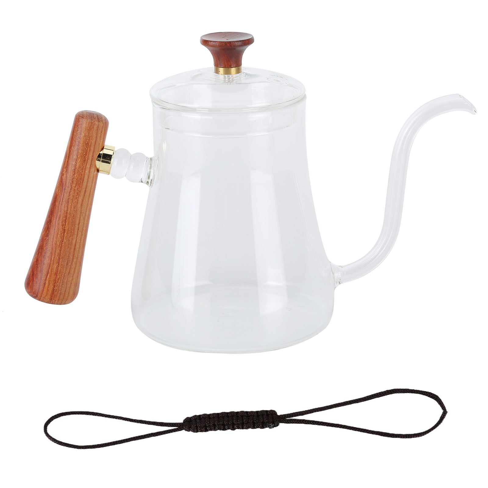 Coffee Kettle Pour Over High Borosilicate Glass Heat Resistant Round Wood