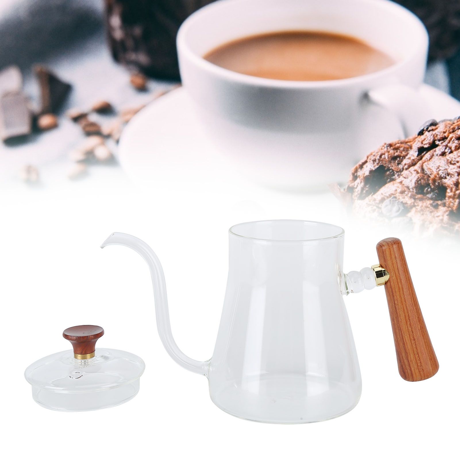 Coffee Kettle Pour Over High Borosilicate Glass Heat Resistant Round Wood view 11
