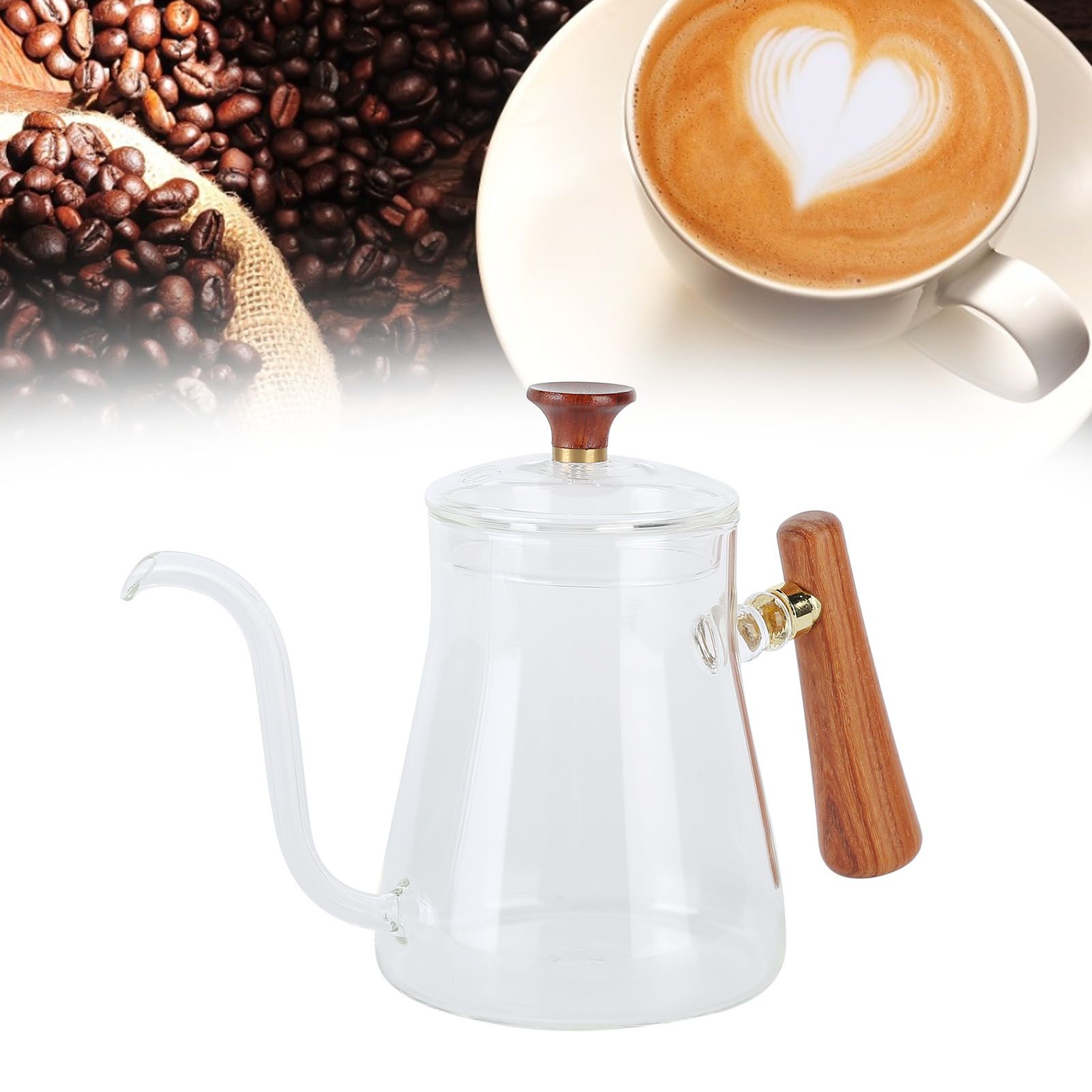 Coffee Kettle Pour Over High Borosilicate Glass Heat Resistant Round Wood view 12