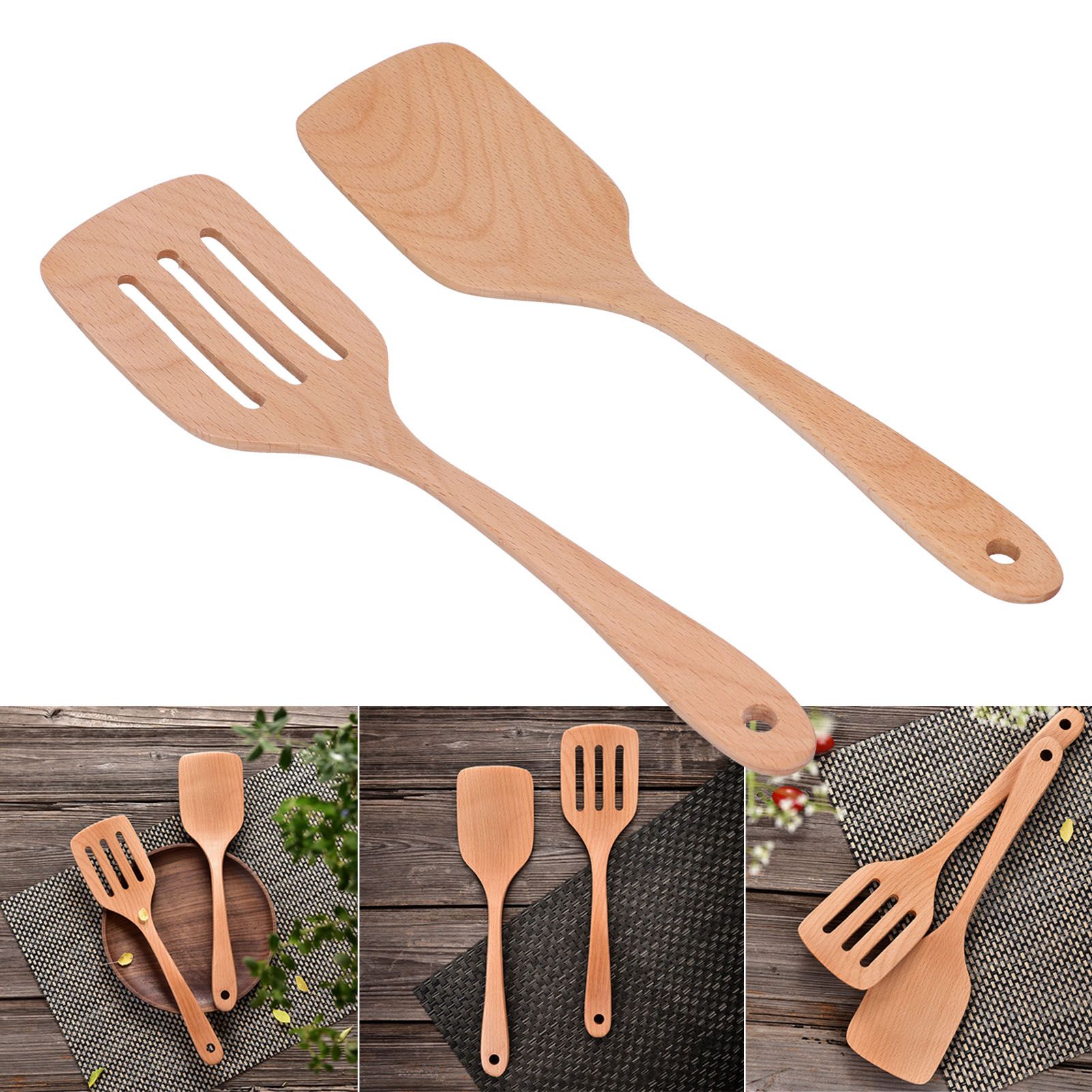 2Pcs Kitchen Turner Spatula Set Wooden Environmentally Friendly High view 11