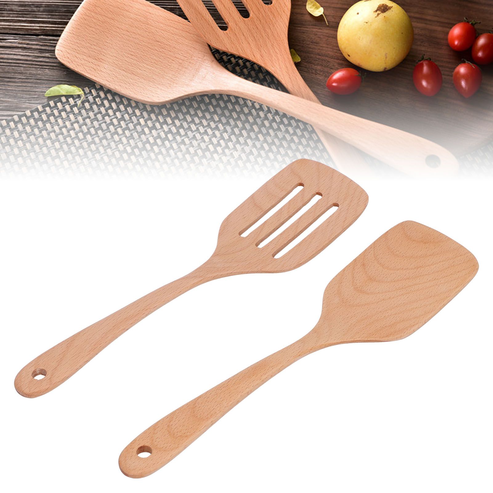 2Pcs Kitchen Turner Spatula Set Wooden Environmentally Friendly High view 12