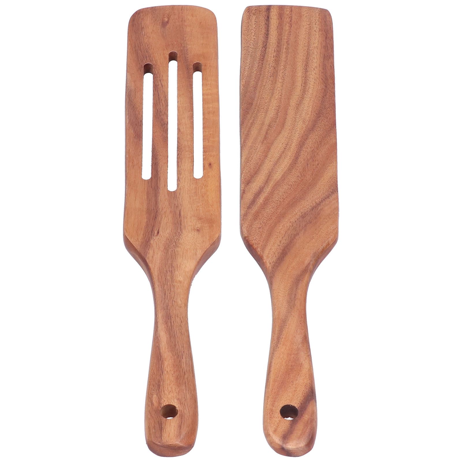 2pcs Slotted Turner Spatula Simple Wooden Spatula with Long Handlefor Cooking