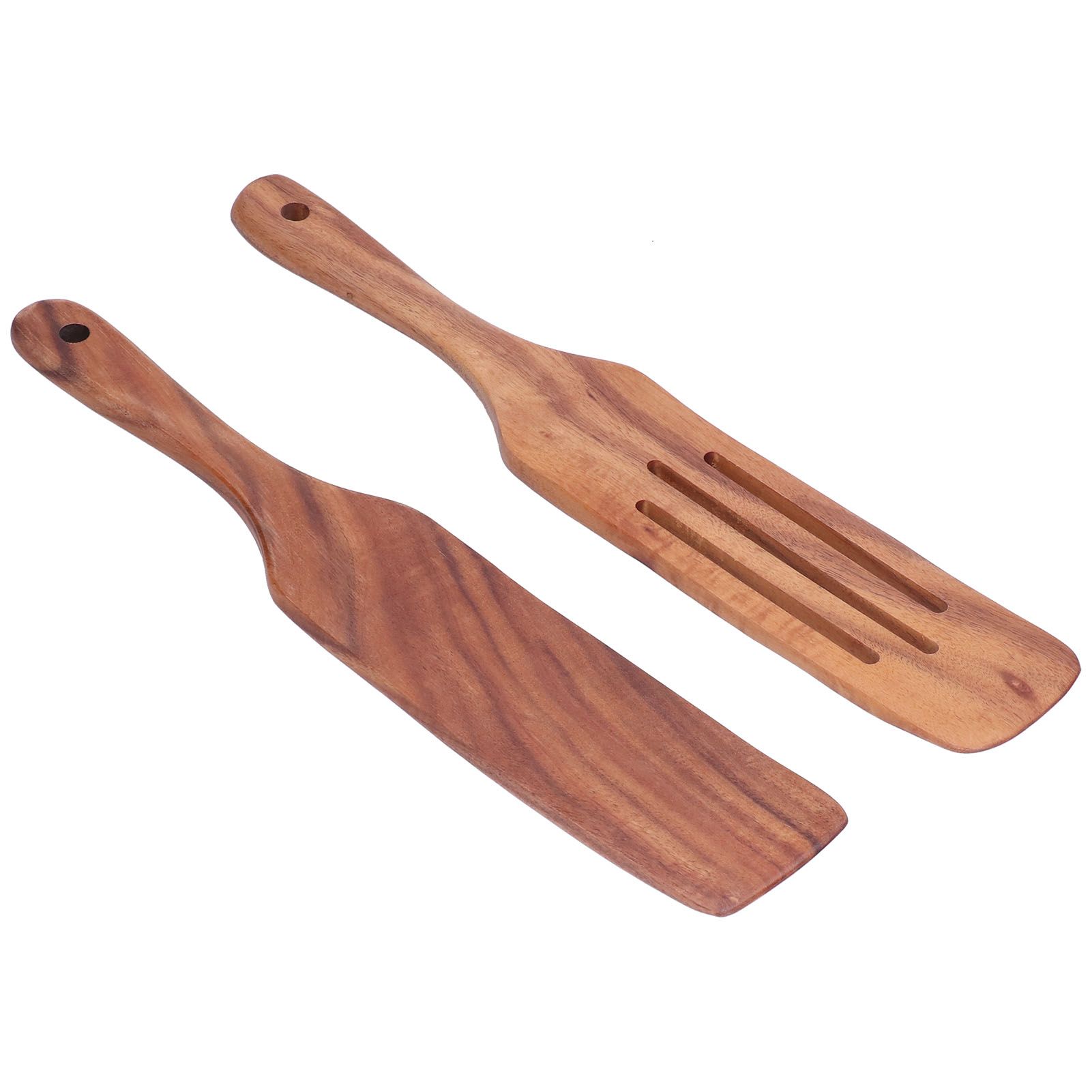 2pcs Slotted Turner Spatula Simple Wooden Spatula with Long Handlefor Cooking view 6
