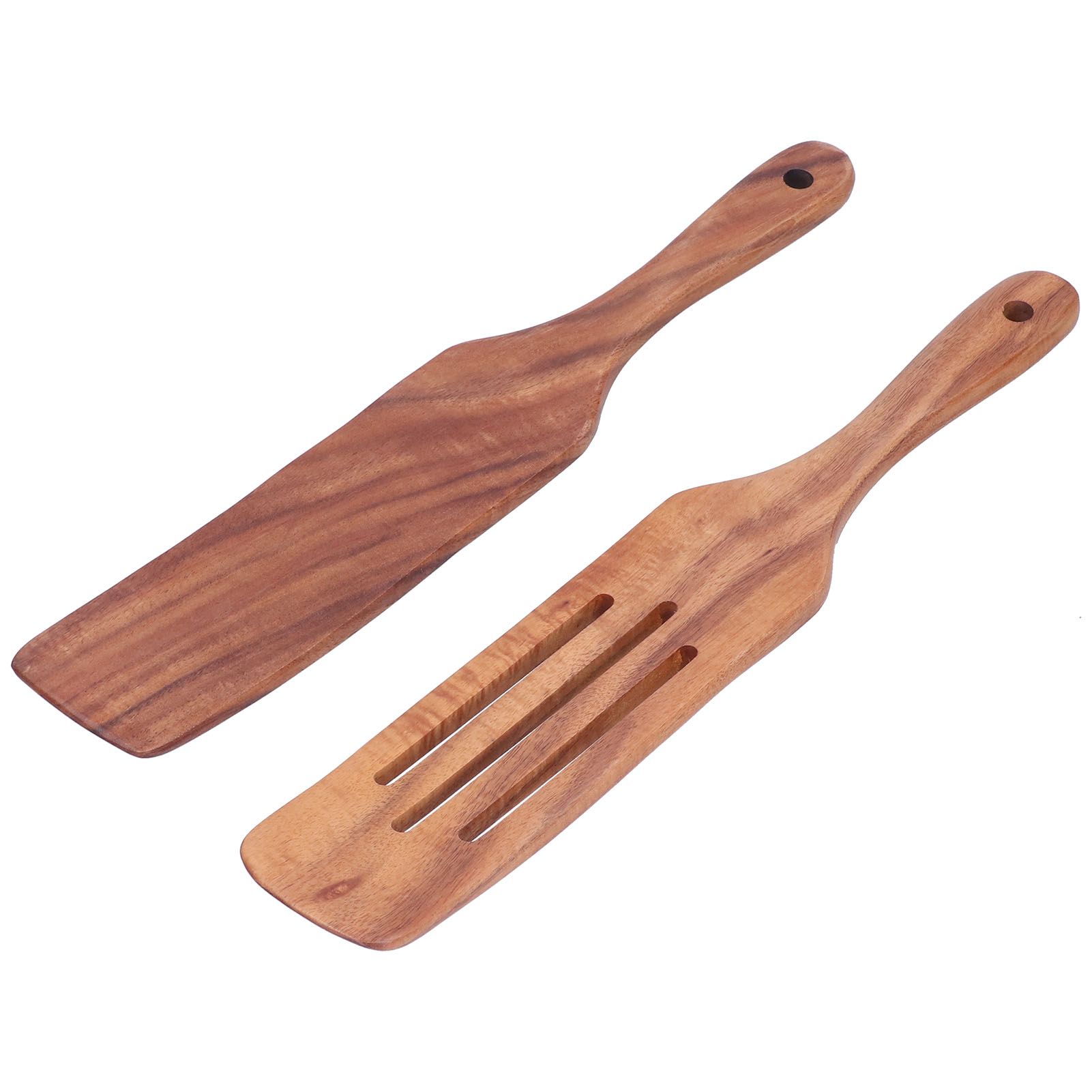 2pcs Slotted Turner Spatula Simple Wooden Spatula with Long Handlefor Cooking view 7