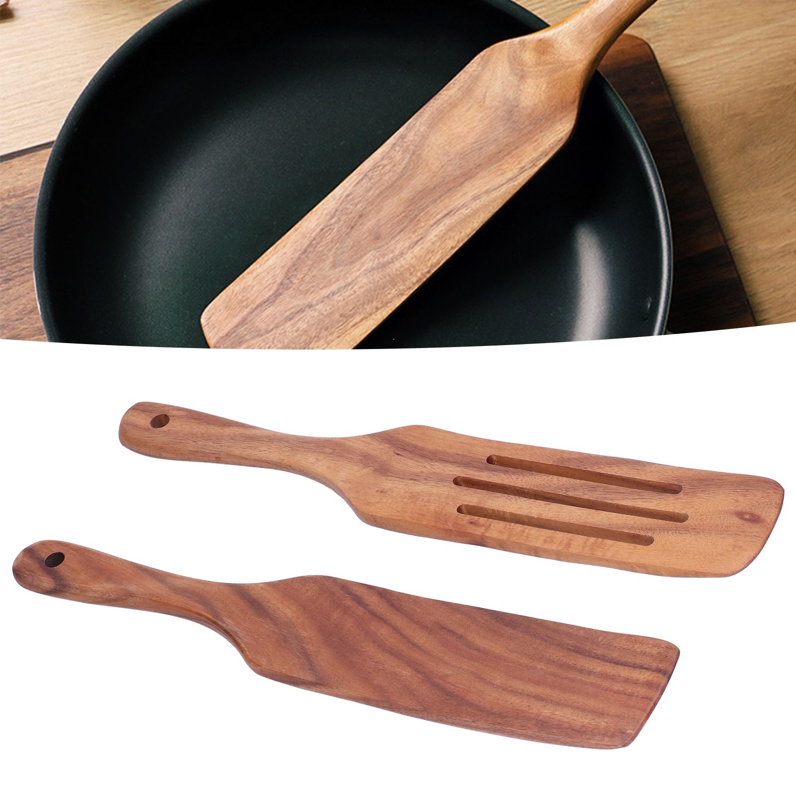 2pcs Slotted Turner Spatula Simple Wooden Spatula with Long Handlefor Cooking view 12