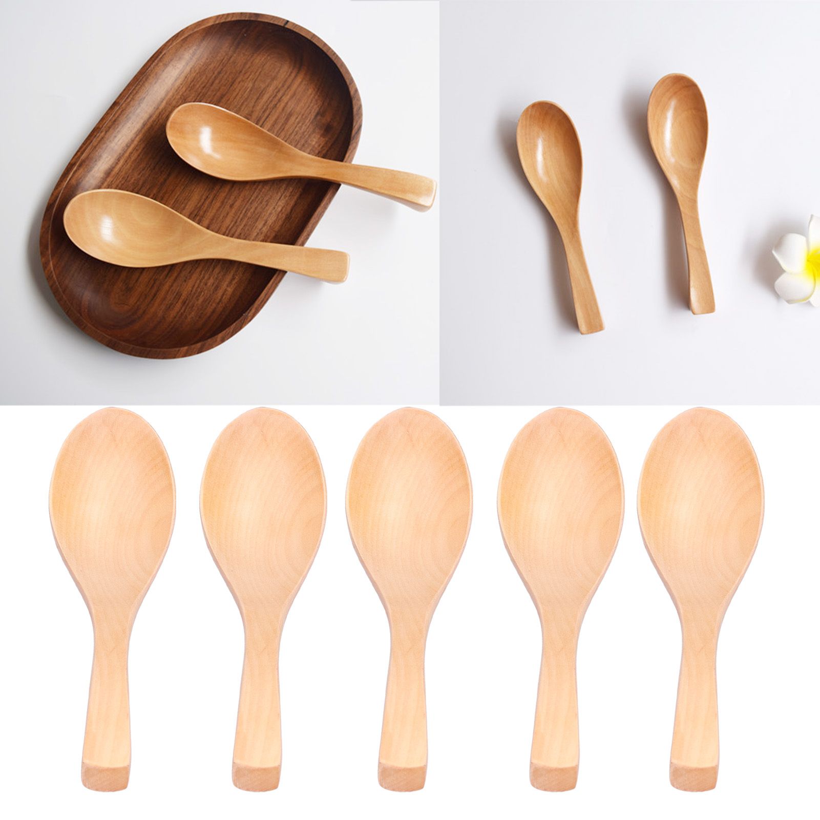 5Pcs Natural Wooden Soup Spoon with Hook The Bowl Hand Polished Japanese view 12