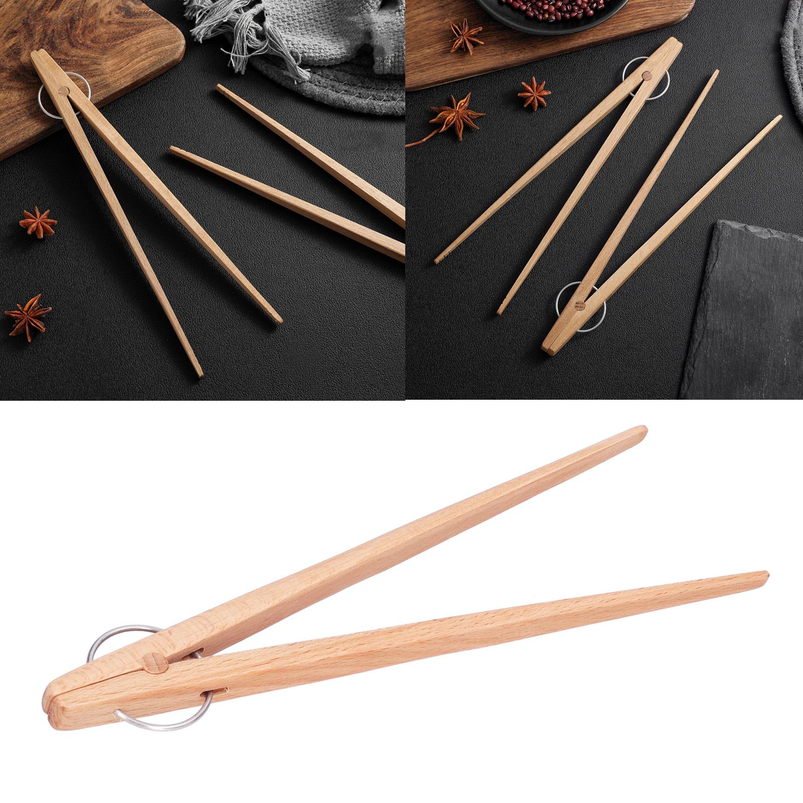 Bread Tongs Kitchen Wooden Baking Food Salad Fruits Tongs Cooking Tool Kitchen view 11
