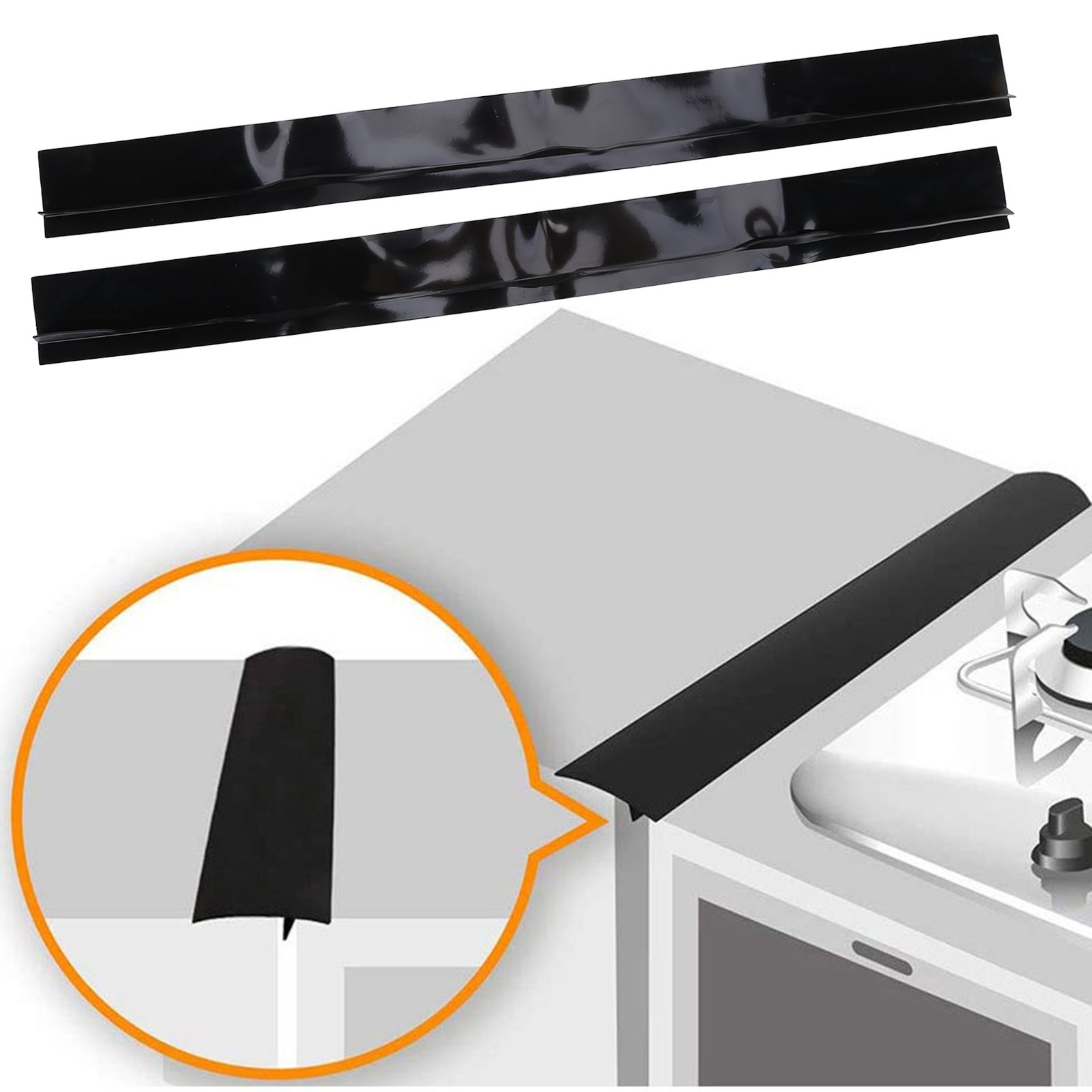 2Pcs 25in Black Stove Counter Cover Silicone Oil‑Proof Stain‑Proof Stove Gap view 11