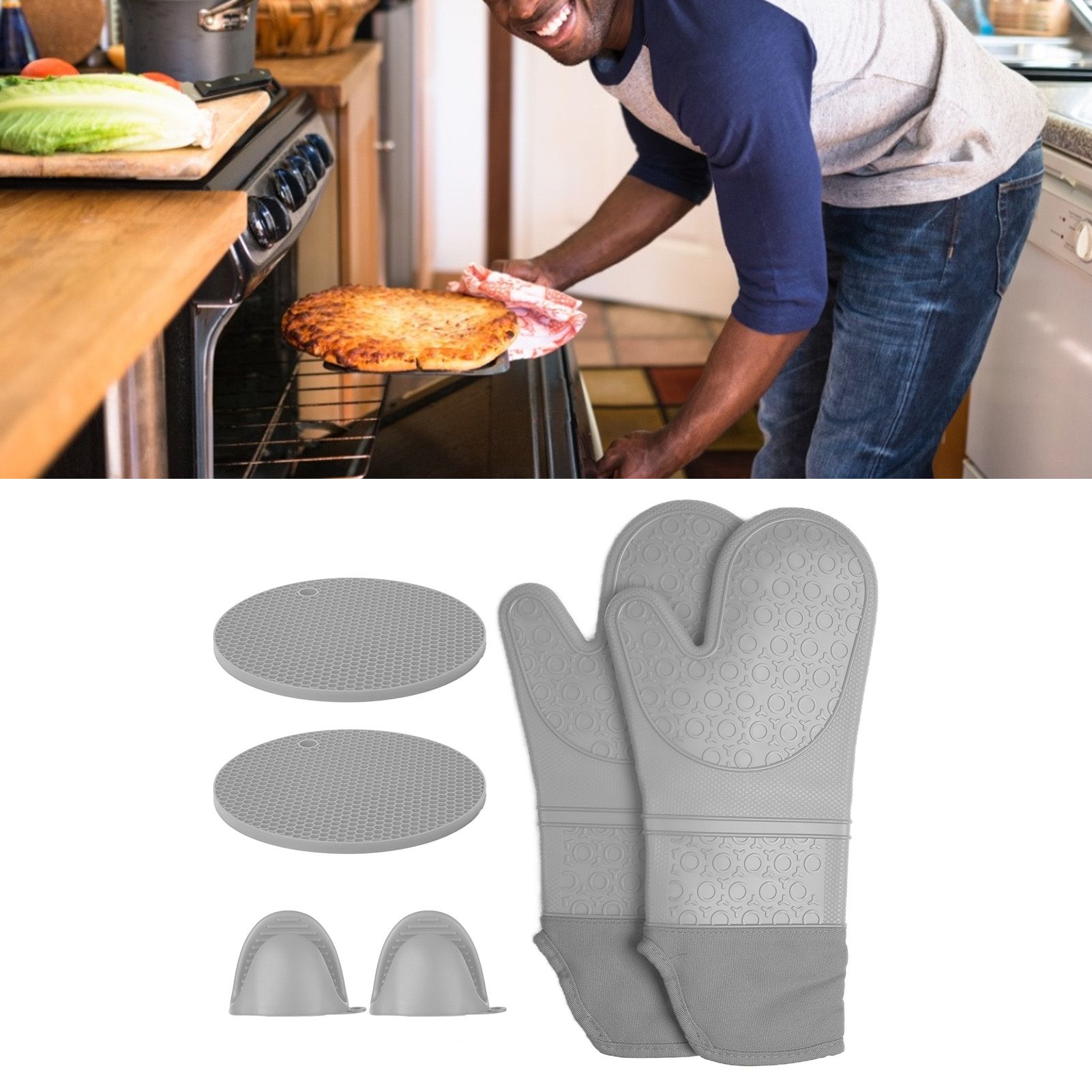 Insulation Gloves Thickened Silicone Barbecue Microwave Oven Anti Scalding view 12