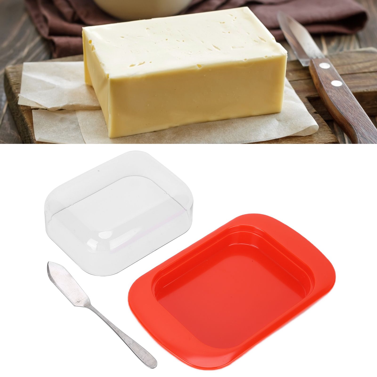Wide Rectangular Butter Container with Lid Knife Portable Small Cheese Dish view 12