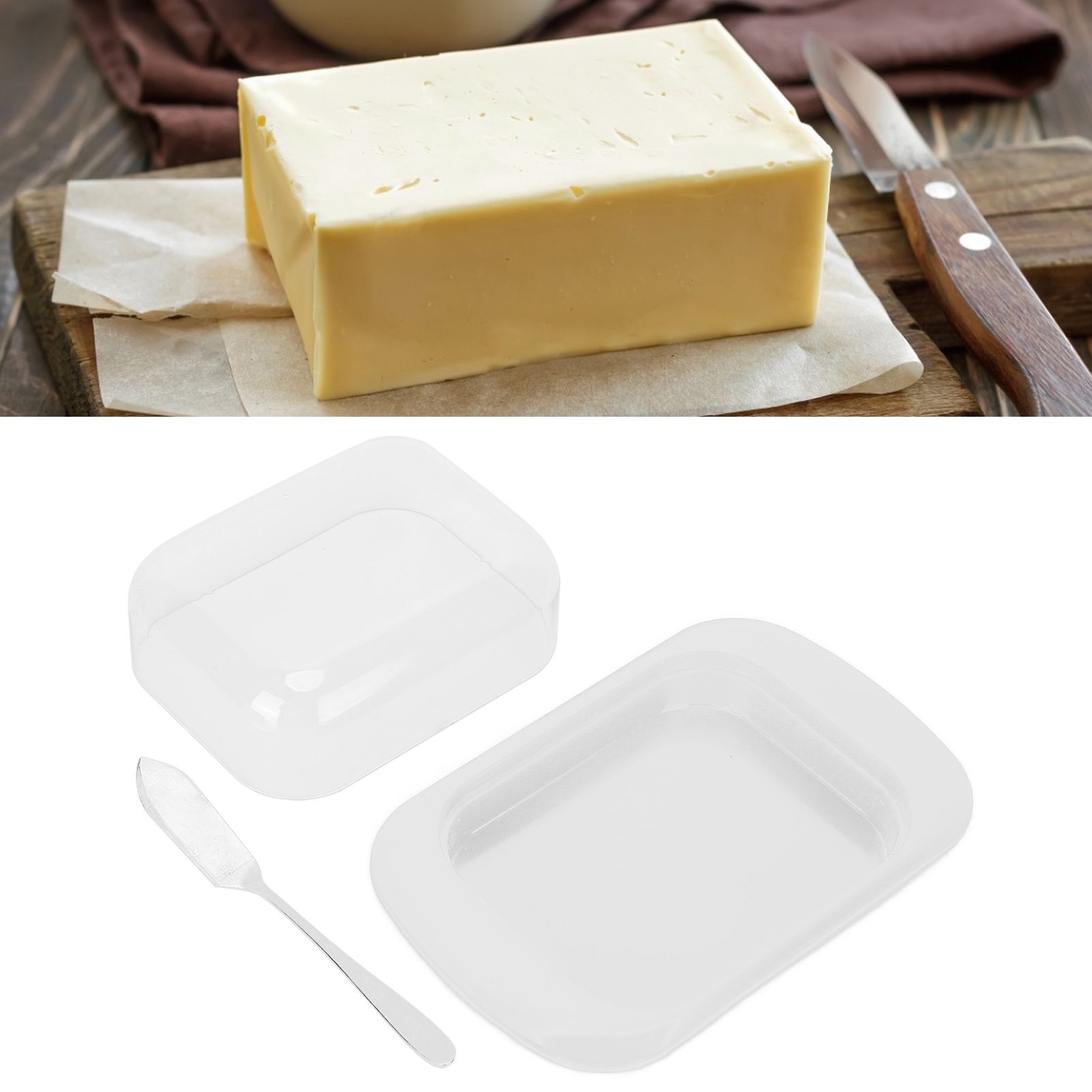 Wide Rectangular Butter Container with Lid Knife Portable Small Cheese Dish view 12
