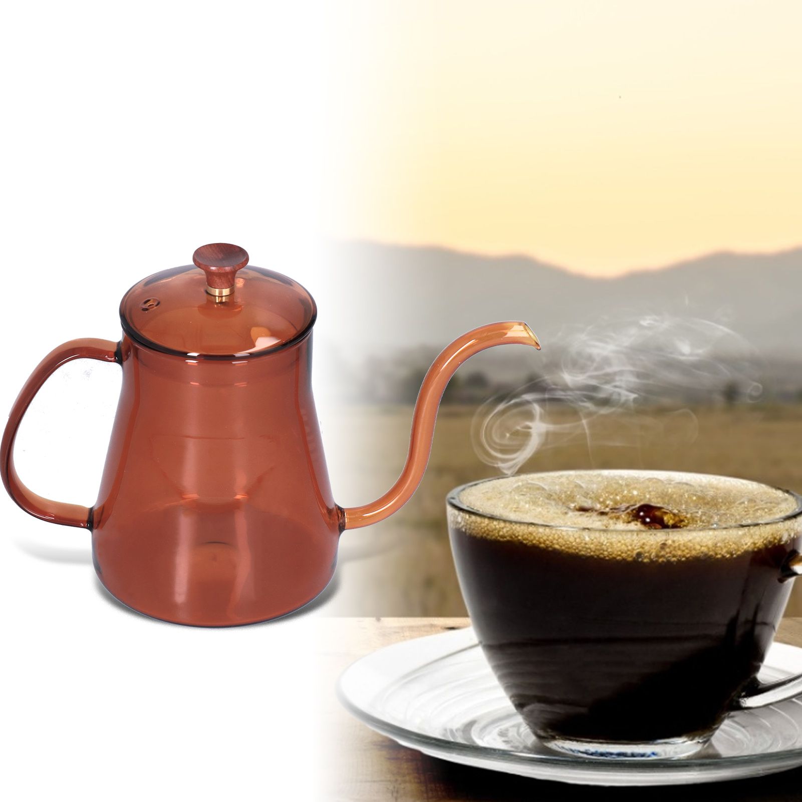 Coffee Kettle Glass Coffee Pot 600ML Coffee Drip Kettle Long Nozzle Kettle for view 11
