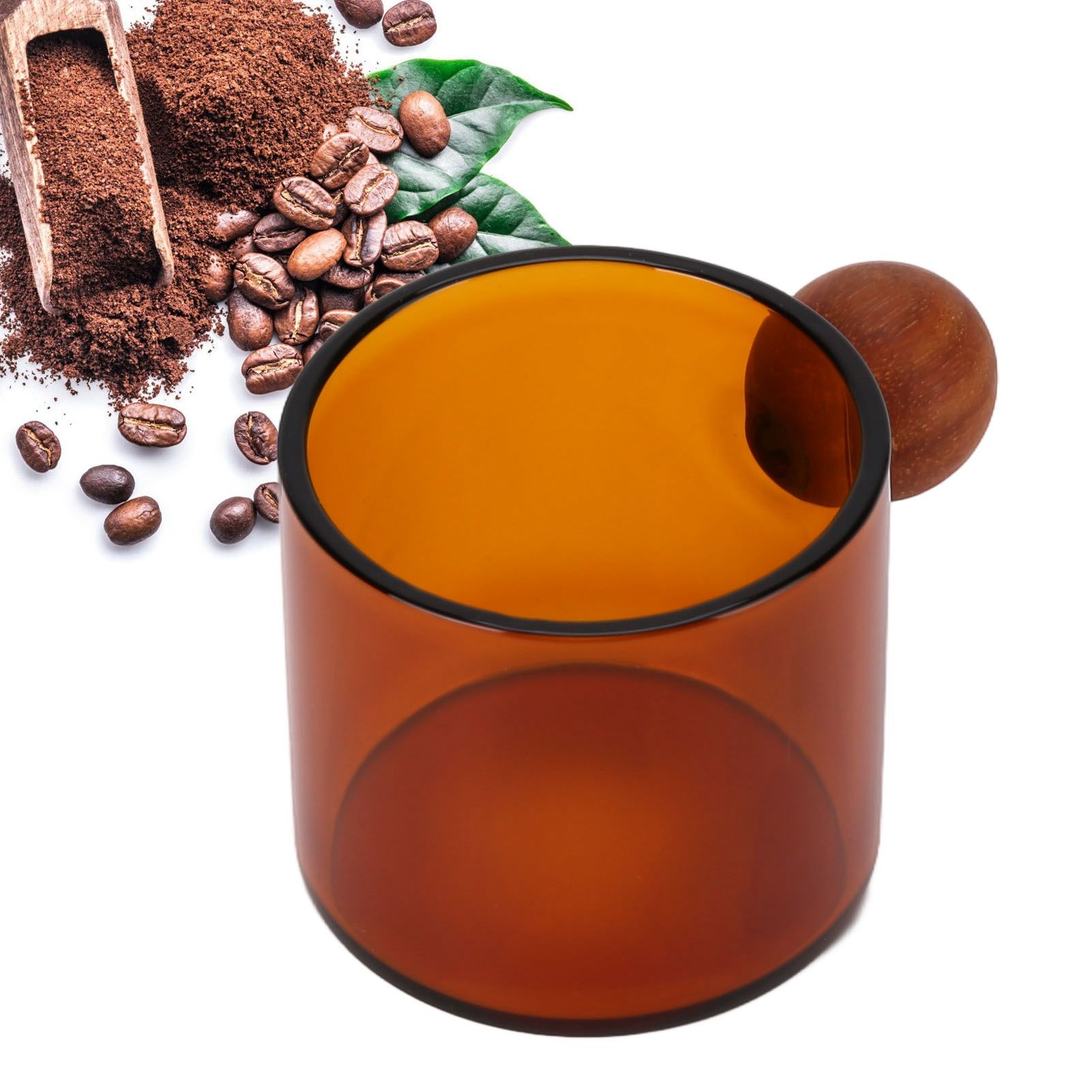 Glass Coffee Cup Clear Heatproof Glass Coffee Mug with Wooden Ball Handle for view 11