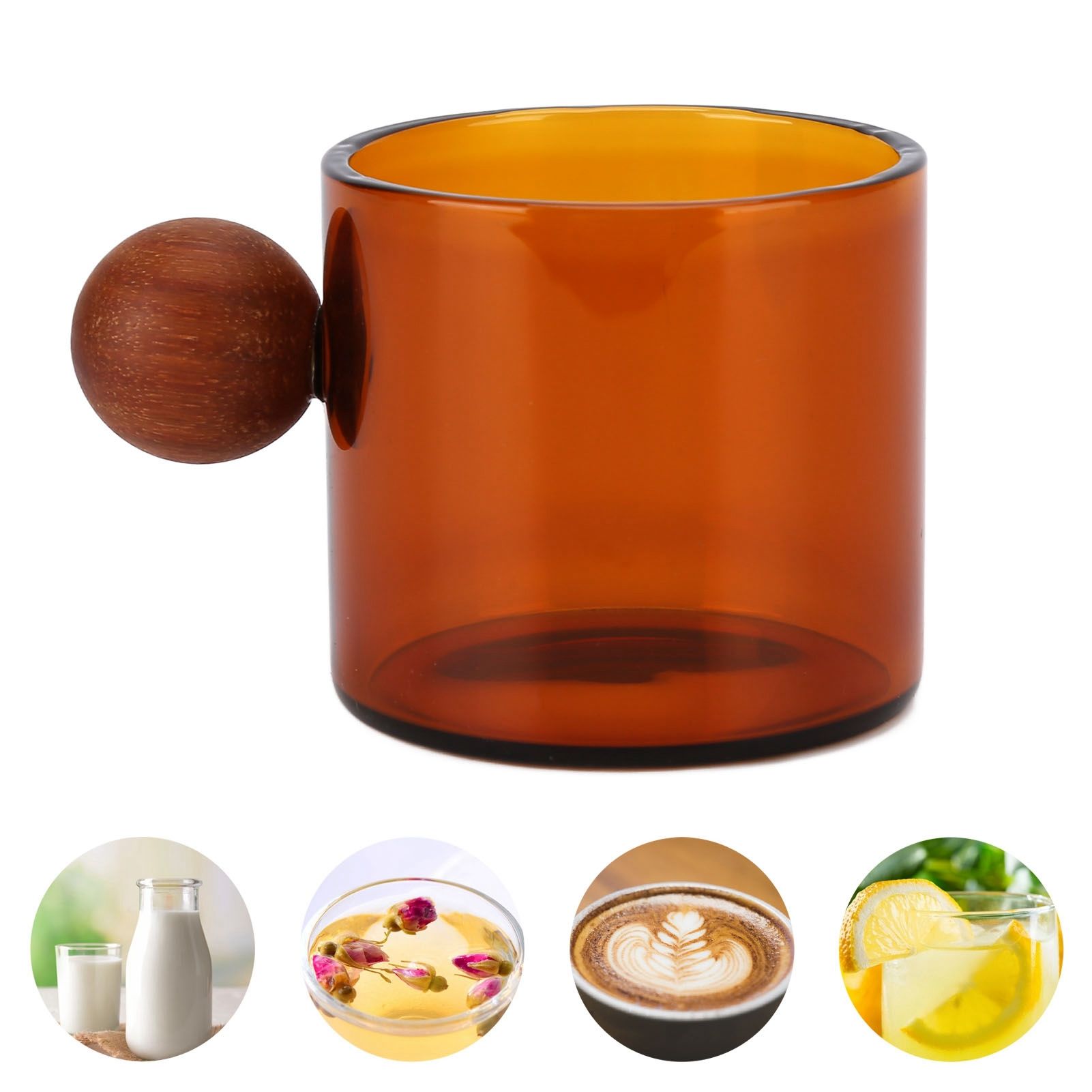 Glass Coffee Cup Clear Heatproof Glass Coffee Mug with Wooden Ball Handle for view 12