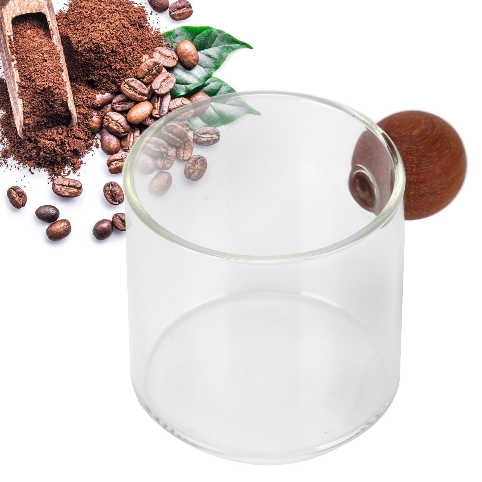 Glass Coffee Cup Clear Heatproof Glass Coffee Mug with Wooden Ball Handle for view 11