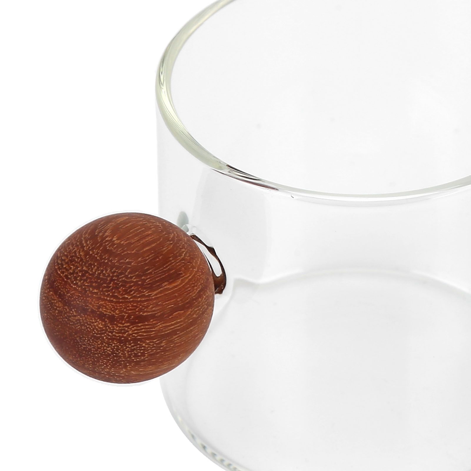 Glass Coffee Cup Clear Heatproof Glass Coffee Mug with Wooden Ball Handle for view 14