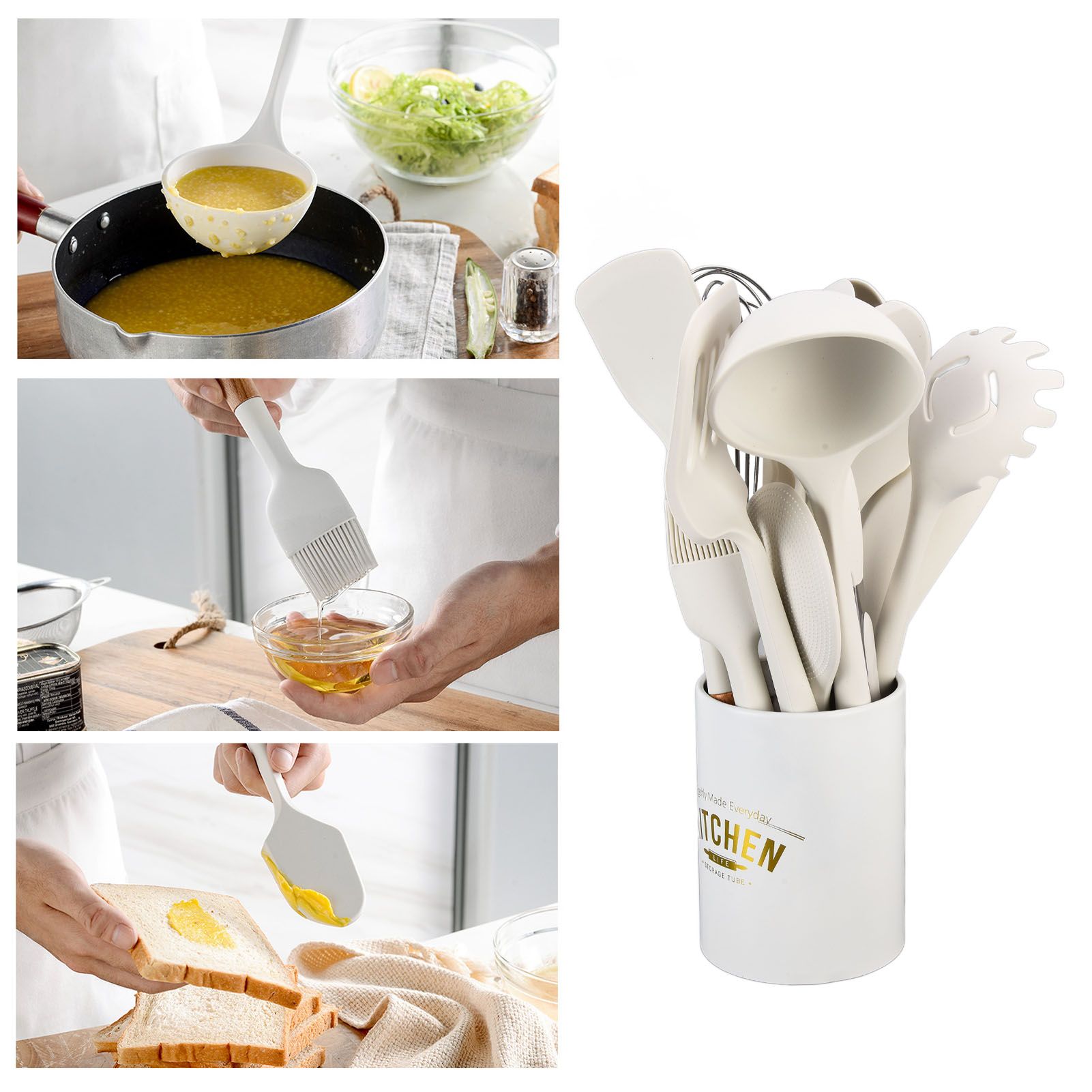 12Pcs Silicone Cooking Utensil Set White Nordic Minimalist Style NonStick view 12