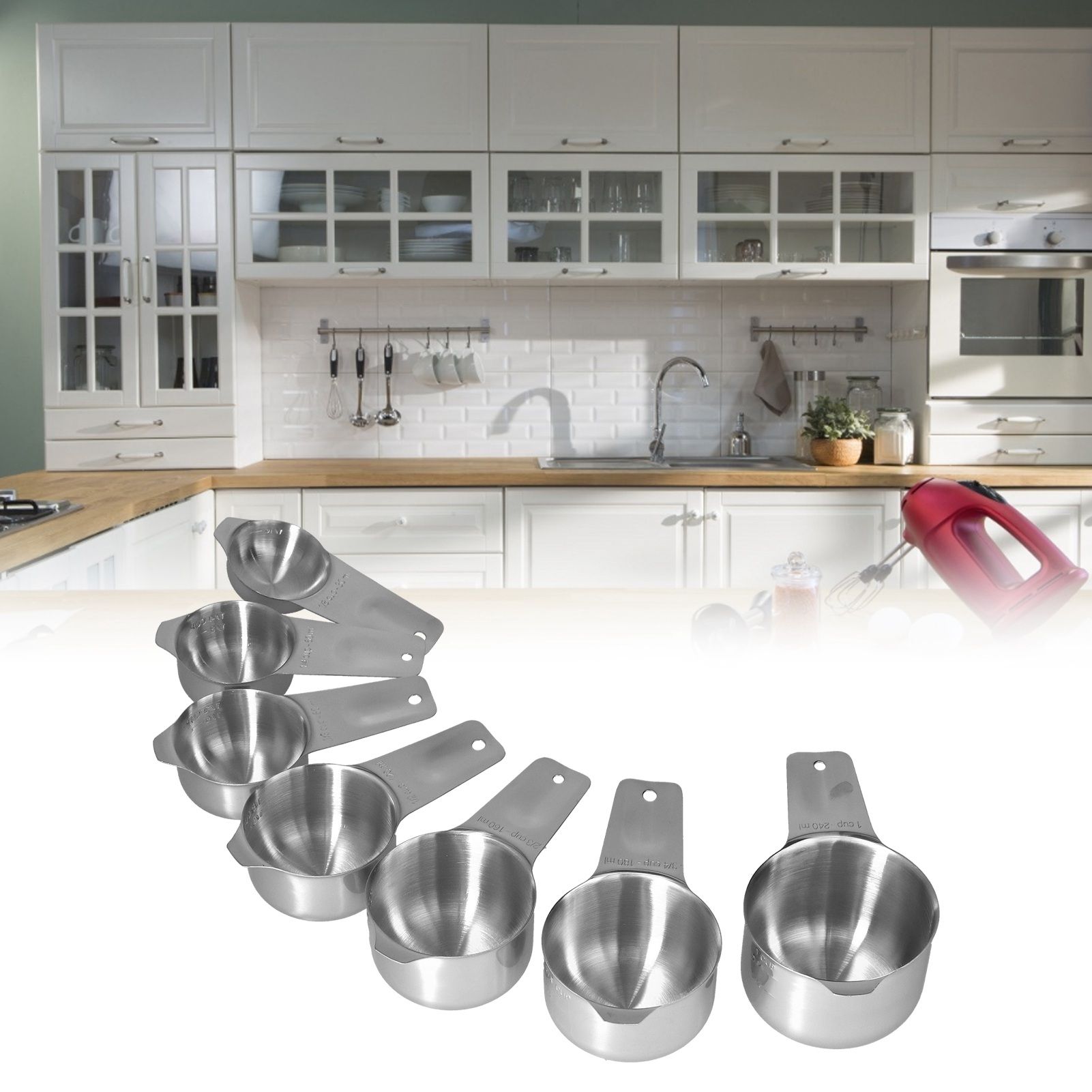 7Pcs/Set Stainless Steel Measuring Cup Measuring Spoon with Scale Baking Tool view 11