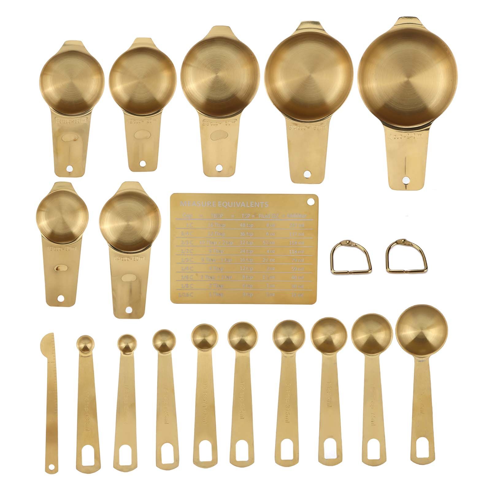 18PCS Measuring Cup Stainless Steel Gold Coffee Spoon Cup Set Baking Scale