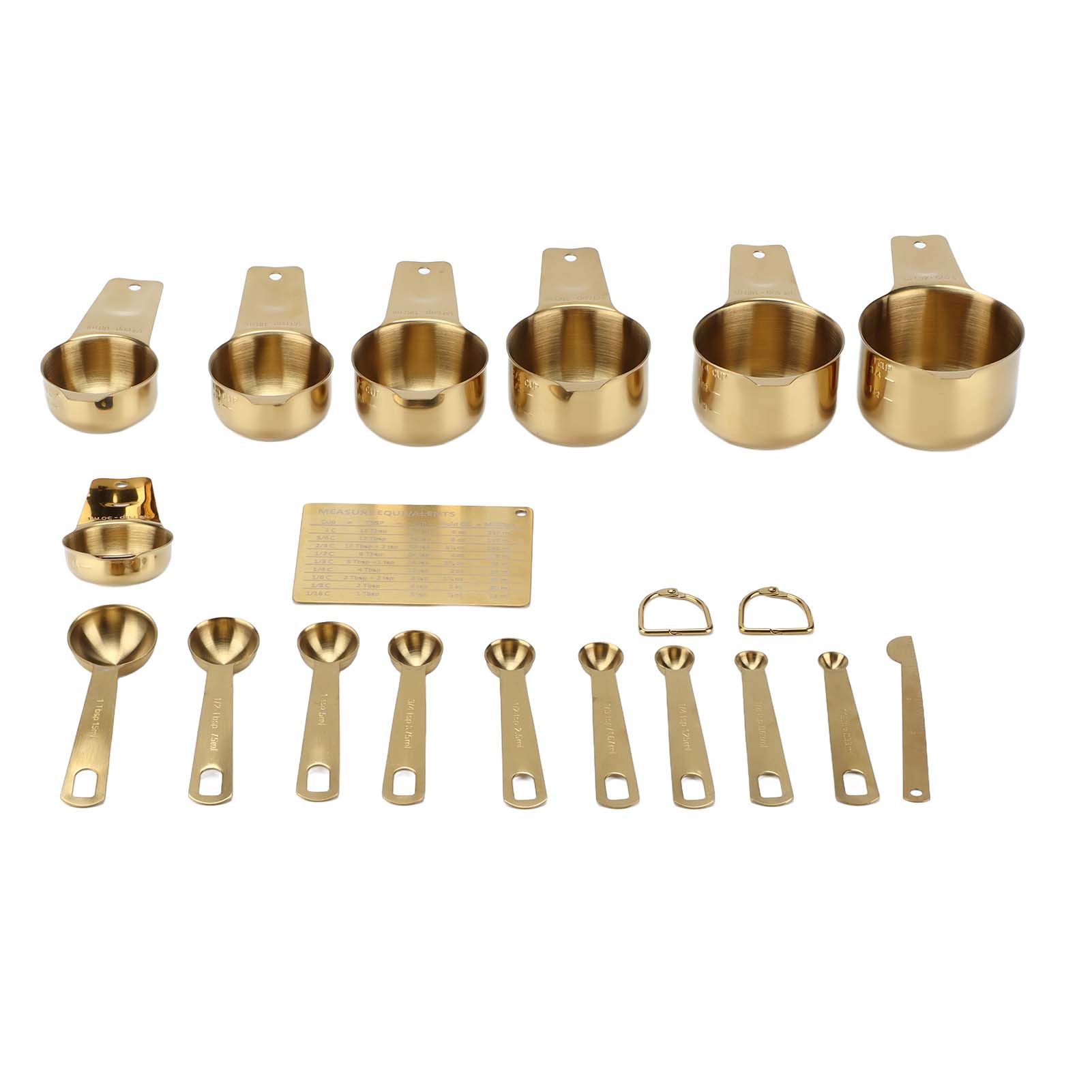 18PCS Measuring Cup Stainless Steel Gold Coffee Spoon Cup Set Baking Scale view 4