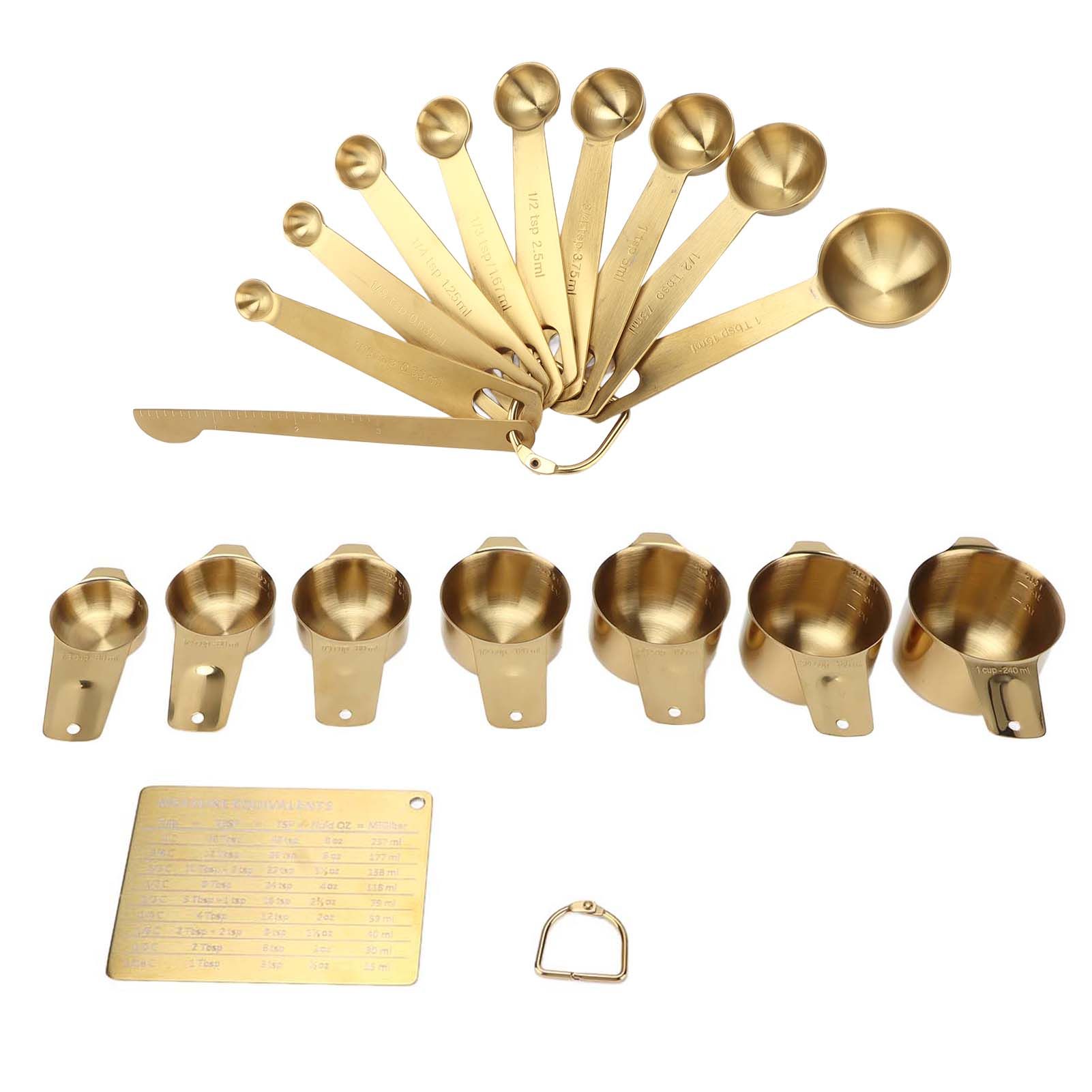 18PCS Measuring Cup Stainless Steel Gold Coffee Spoon Cup Set Baking Scale view 9