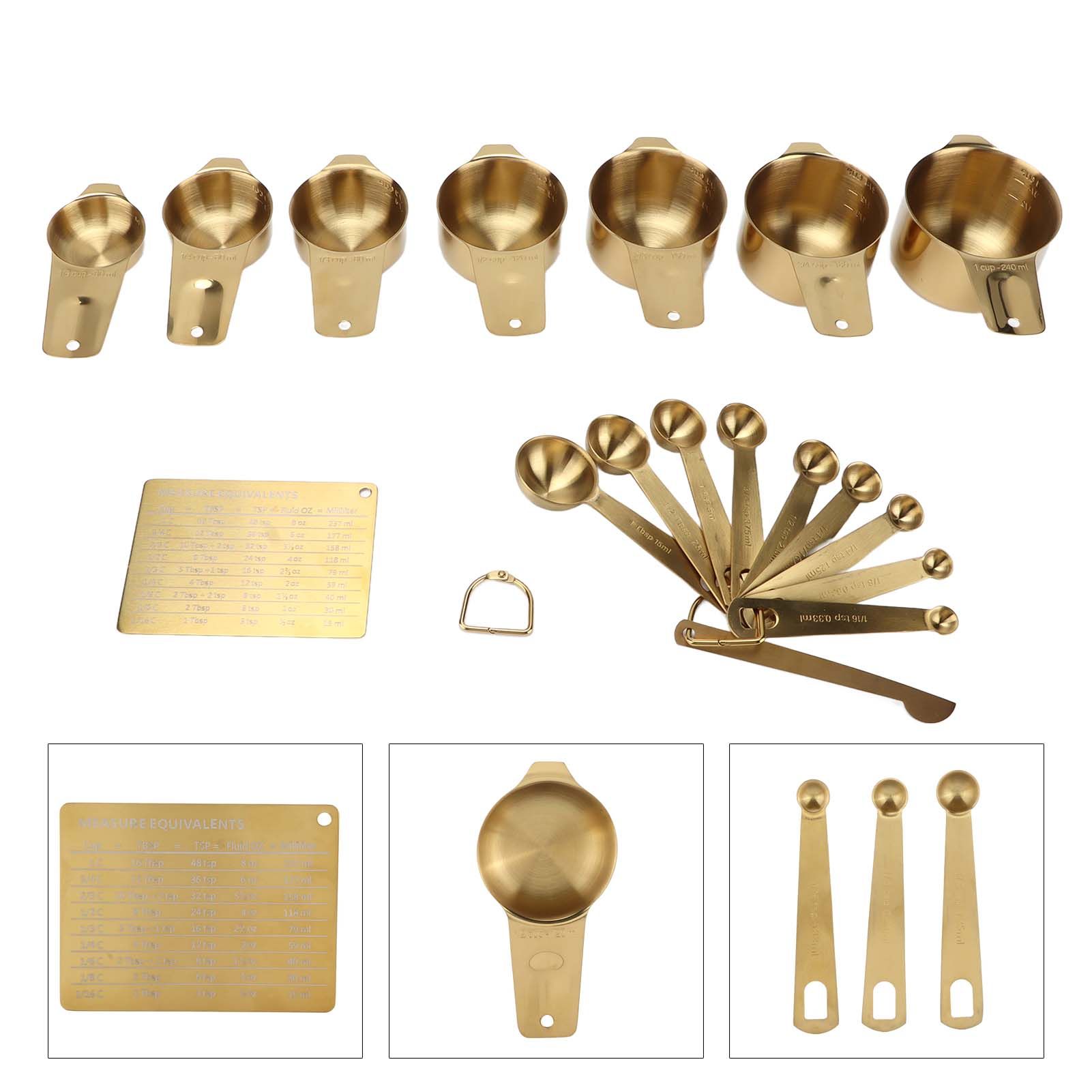 18PCS Measuring Cup Stainless Steel Gold Coffee Spoon Cup Set Baking Scale view 10