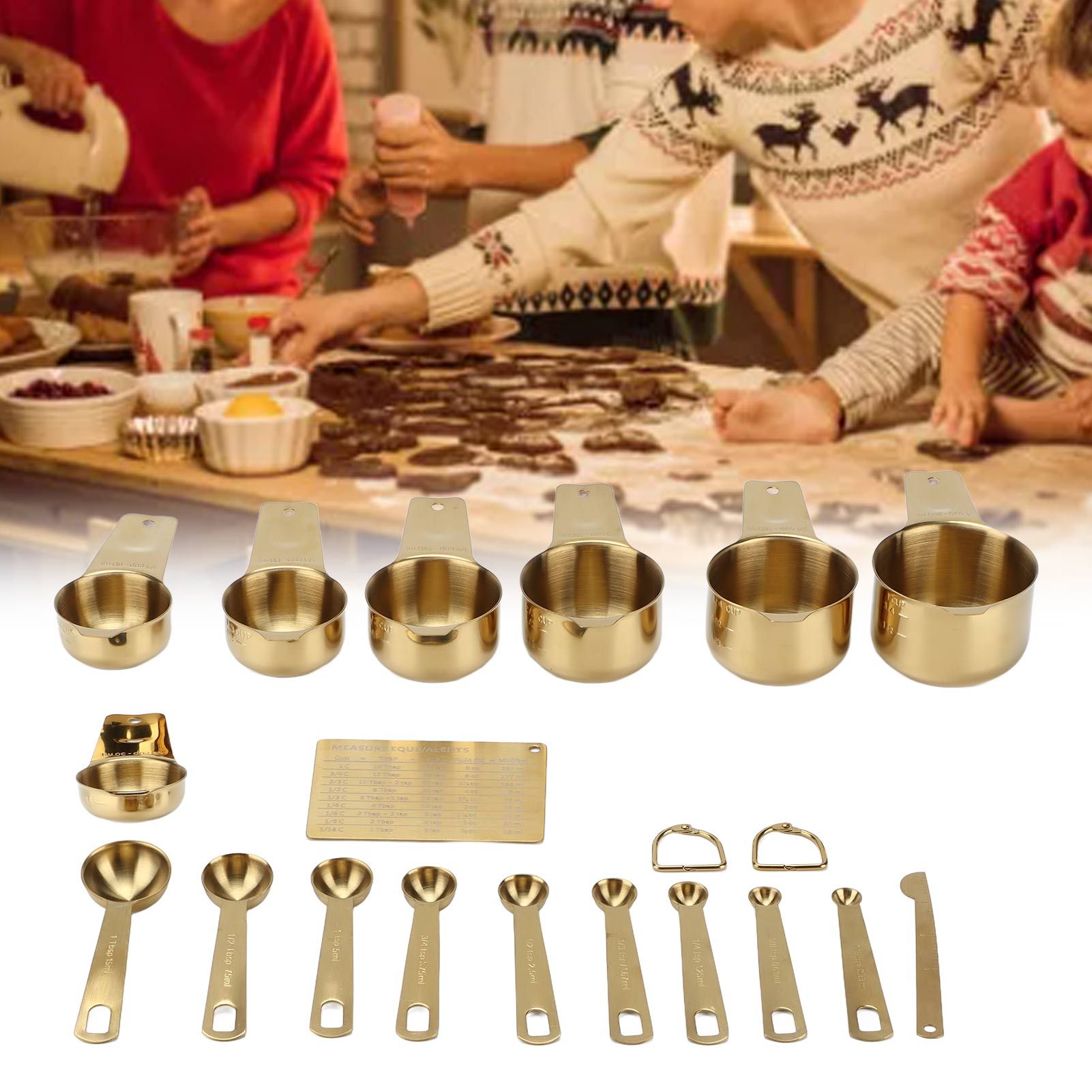 18PCS Measuring Cup Stainless Steel Gold Coffee Spoon Cup Set Baking Scale view 12