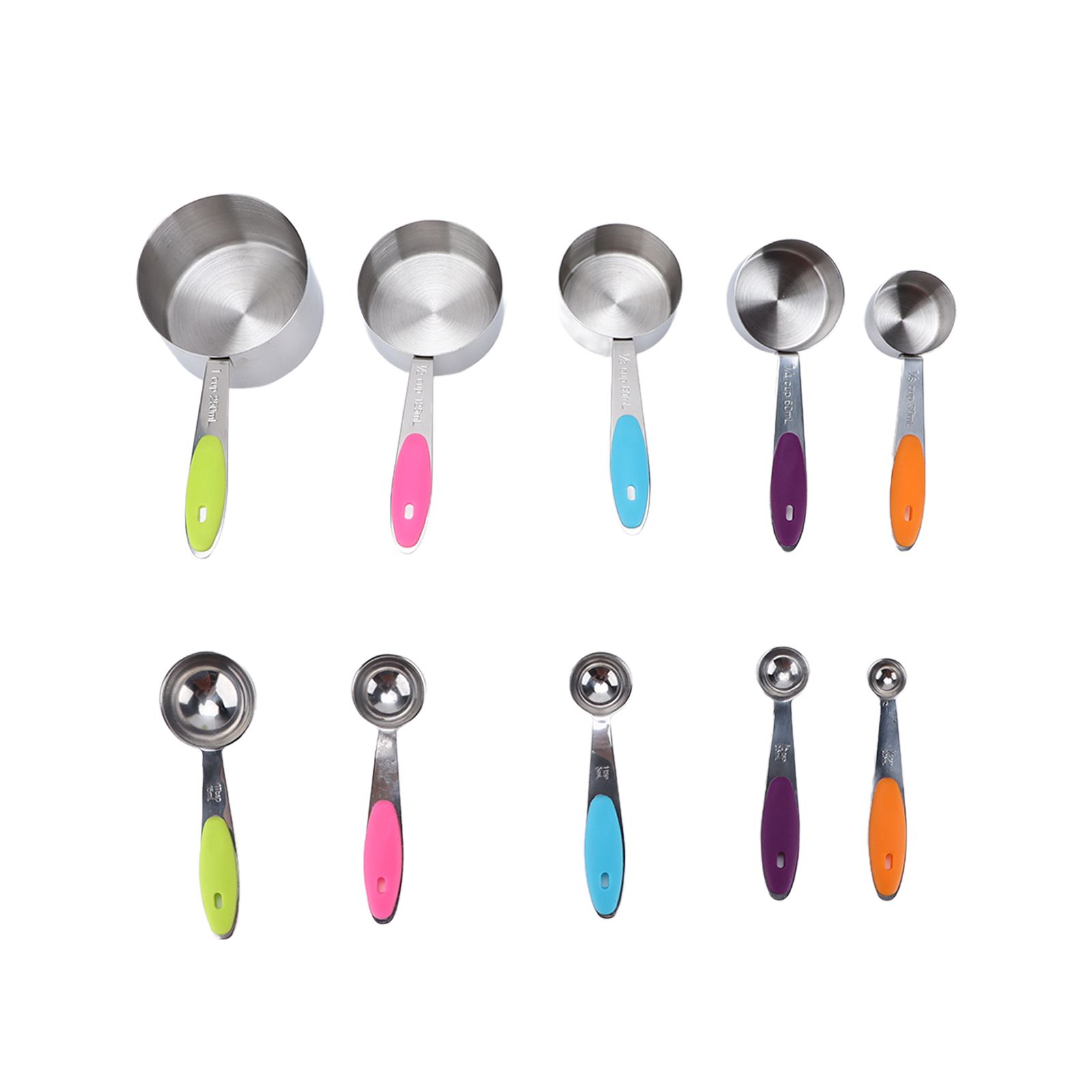 10Pcs/Set Stainless Steel Spoon Kitchen Baking Tools with Silicone Handle
