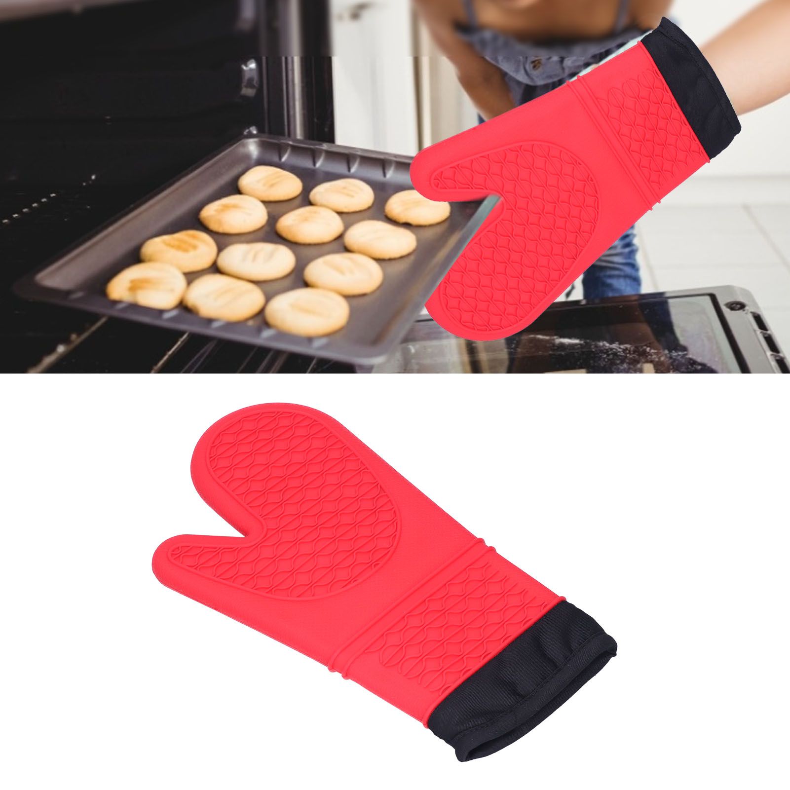 Silicone Oven Mitts with Cotton Heat Insulated Anti Scalding Baking Gloves for view 11