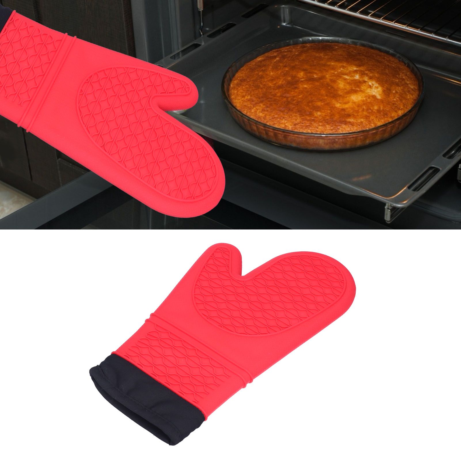 Silicone Oven Mitts with Cotton Heat Insulated Anti Scalding Baking Gloves for view 12