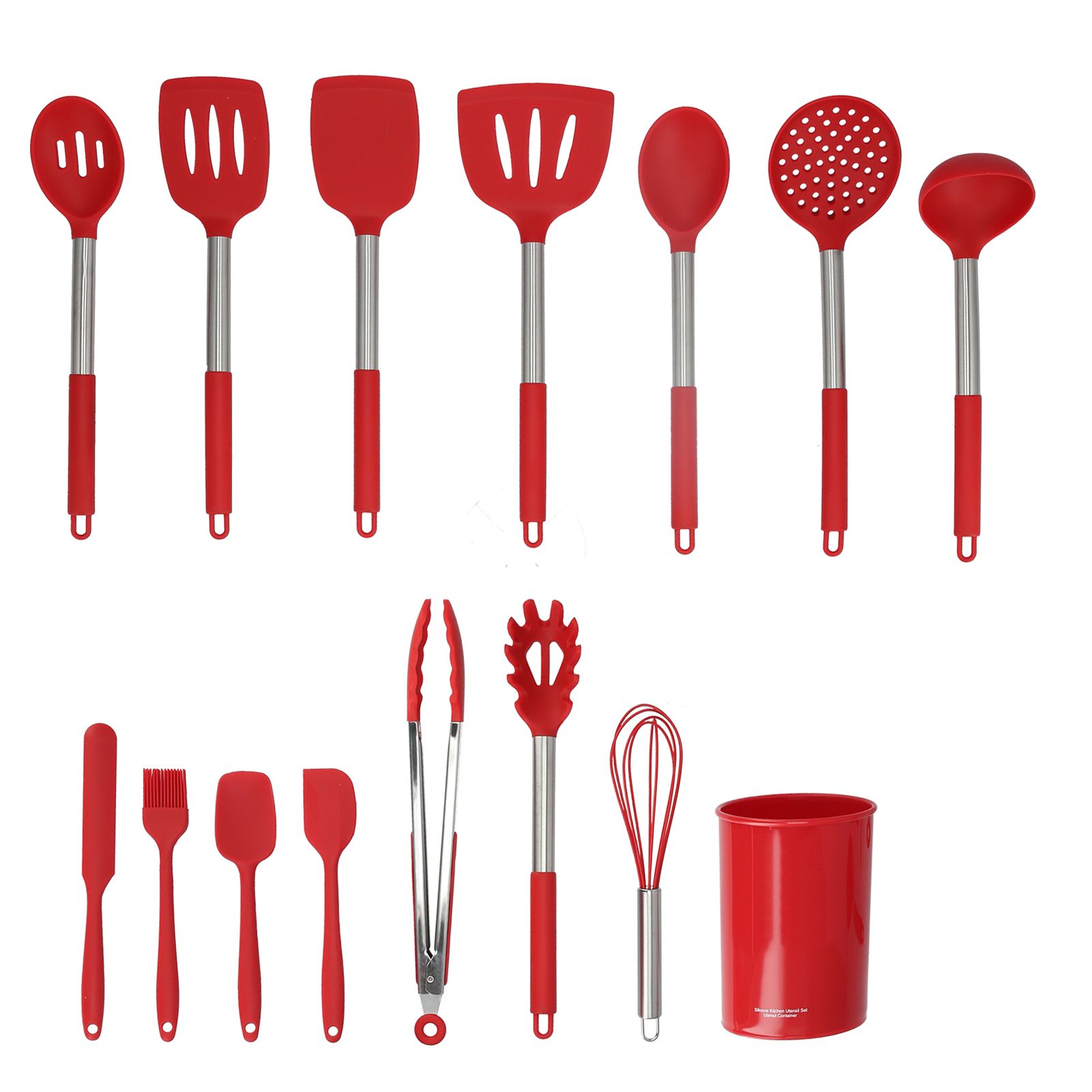 15PCS/Set Silicone Cooking Utensil Set with Stainless Steel Handle Kitchen
