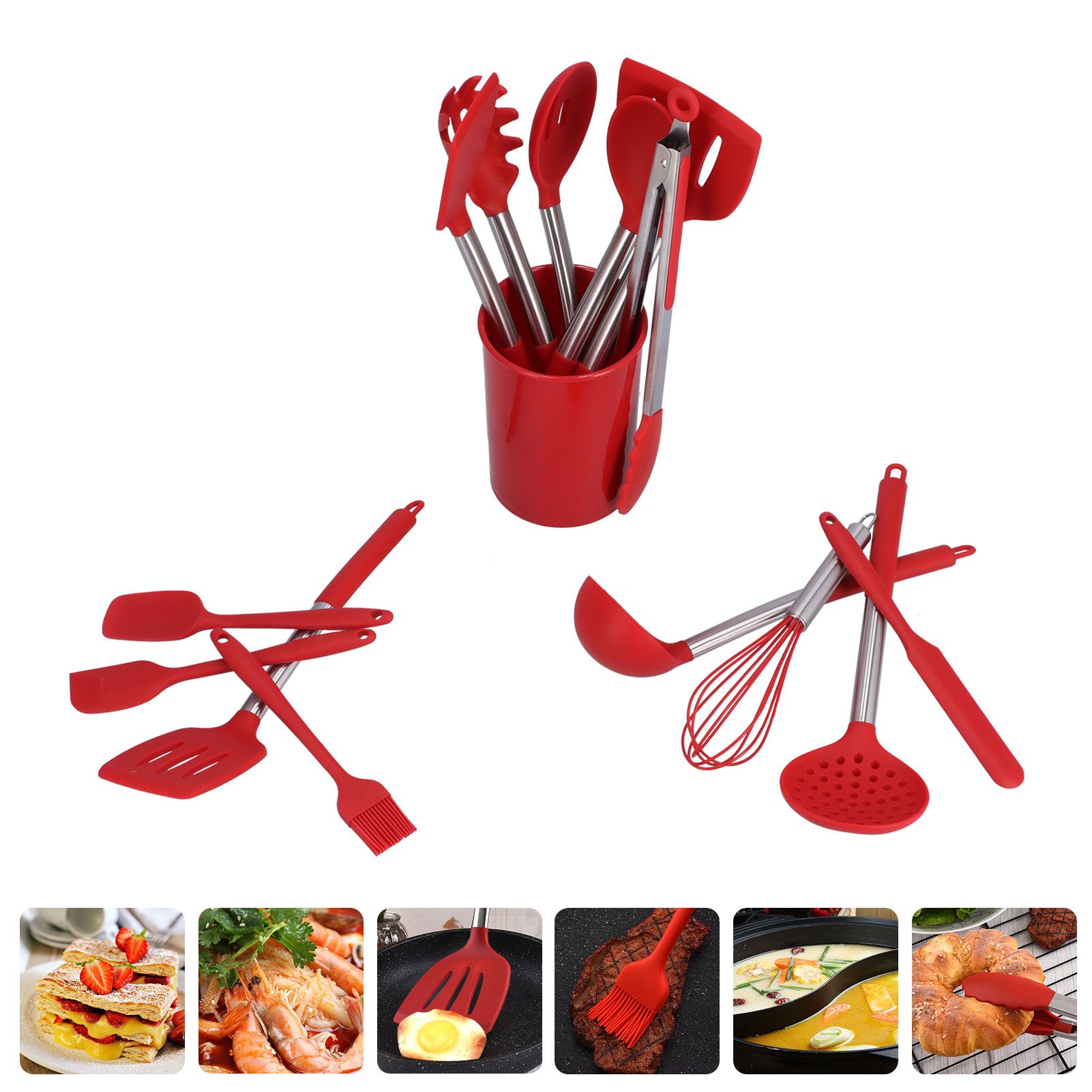15PCS/Set Silicone Cooking Utensil Set with Stainless Steel Handle Kitchen view 11