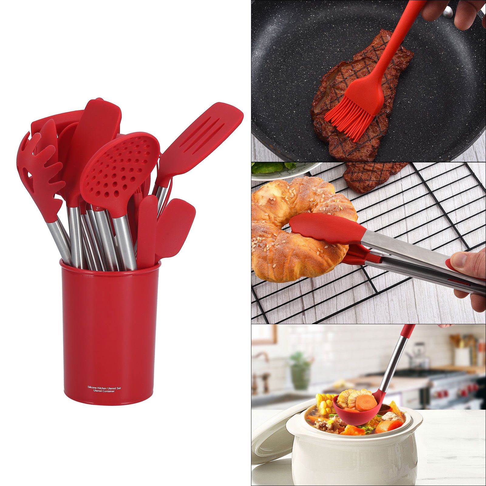 15PCS/Set Silicone Cooking Utensil Set with Stainless Steel Handle Kitchen view 12
