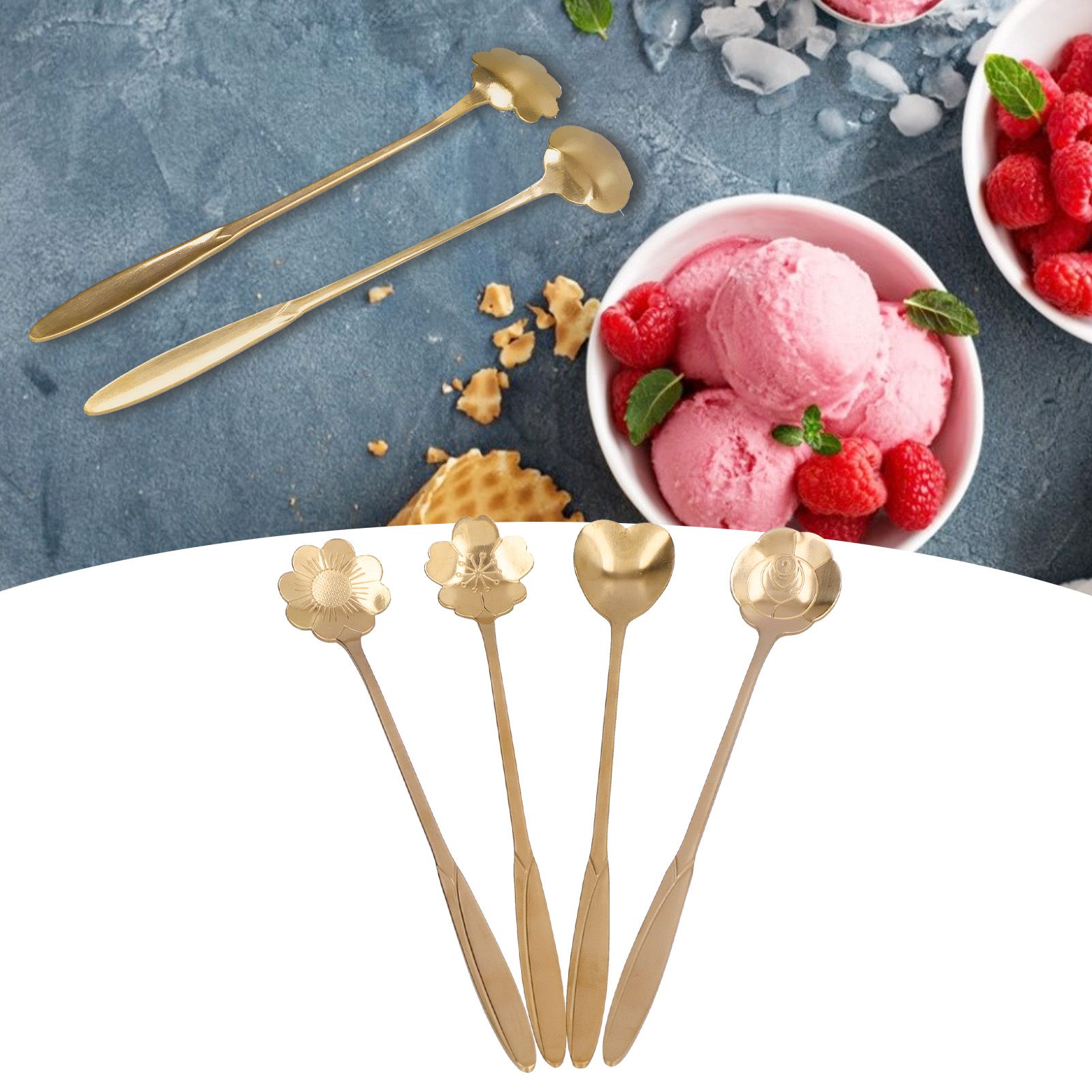 4PCS Mixing Spoon Flower Heart Shaped Coffee Spoon Stainless Steel Desert view 11