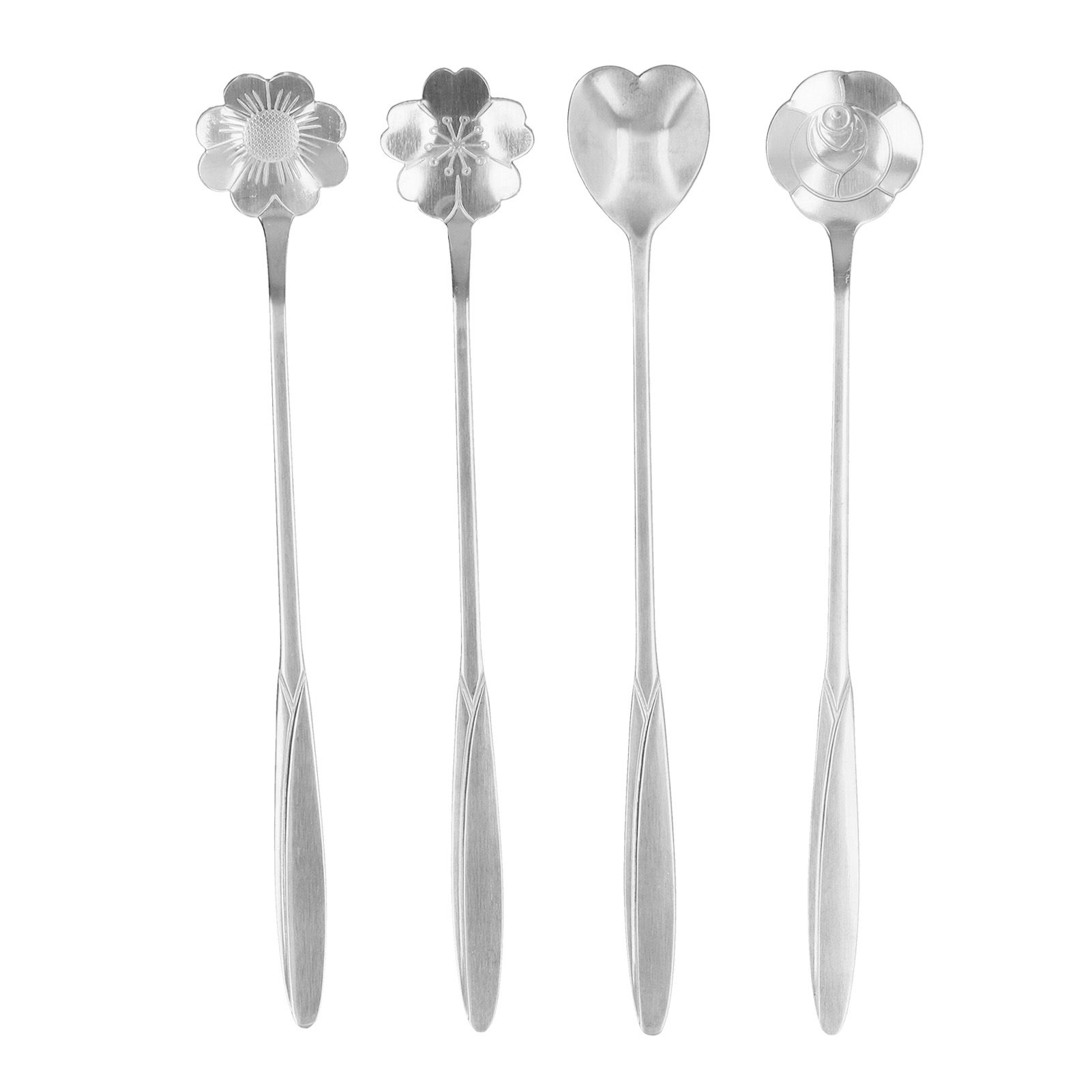 4PCS Mixing Spoon Flower Heart Shaped Coffee Spoon Stainless Steel Desert