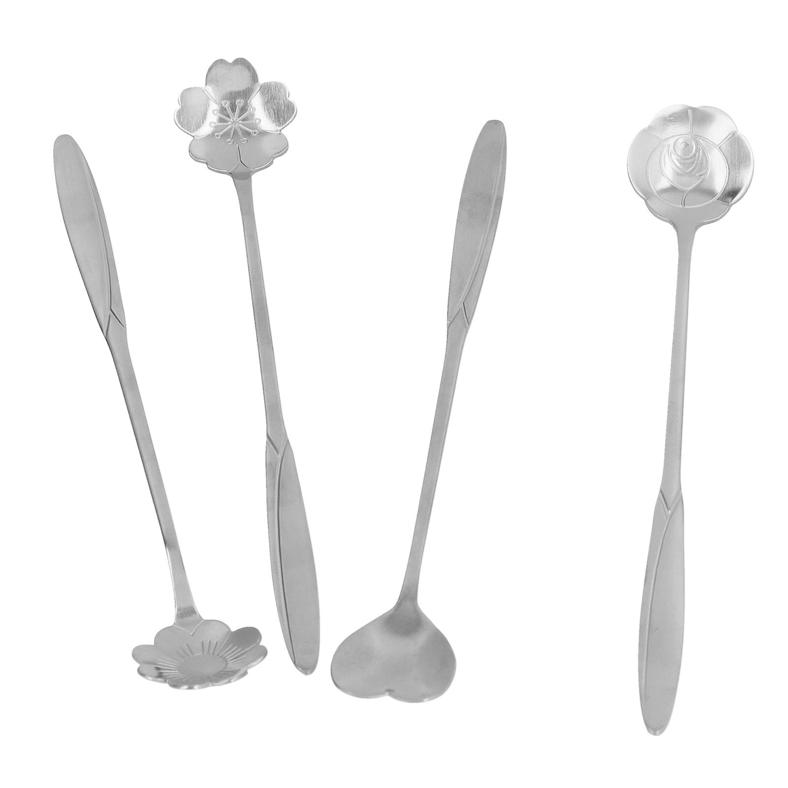 4PCS Mixing Spoon Flower Heart Shaped Coffee Spoon Stainless Steel Desert view 4