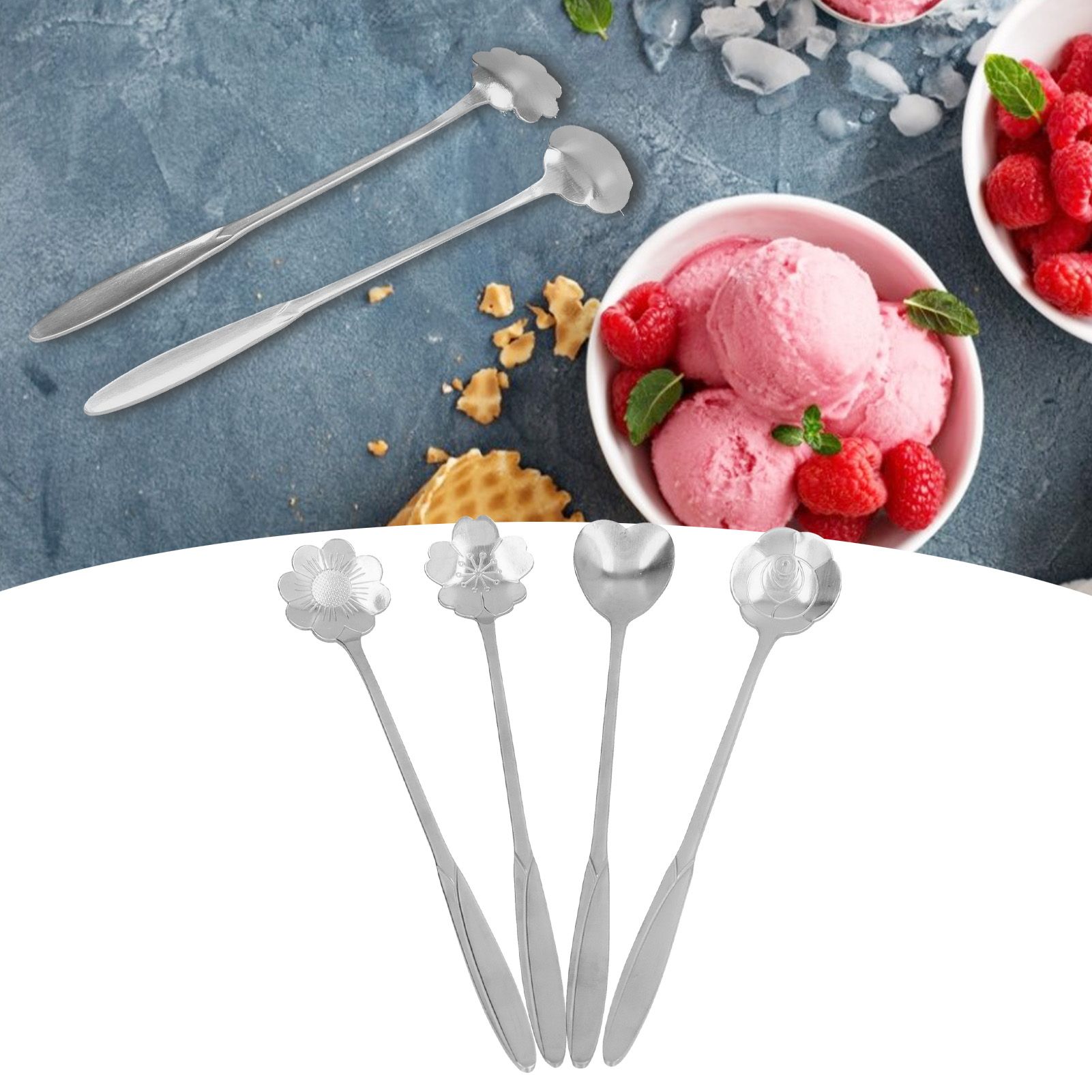 4PCS Mixing Spoon Flower Heart Shaped Coffee Spoon Stainless Steel Desert view 11