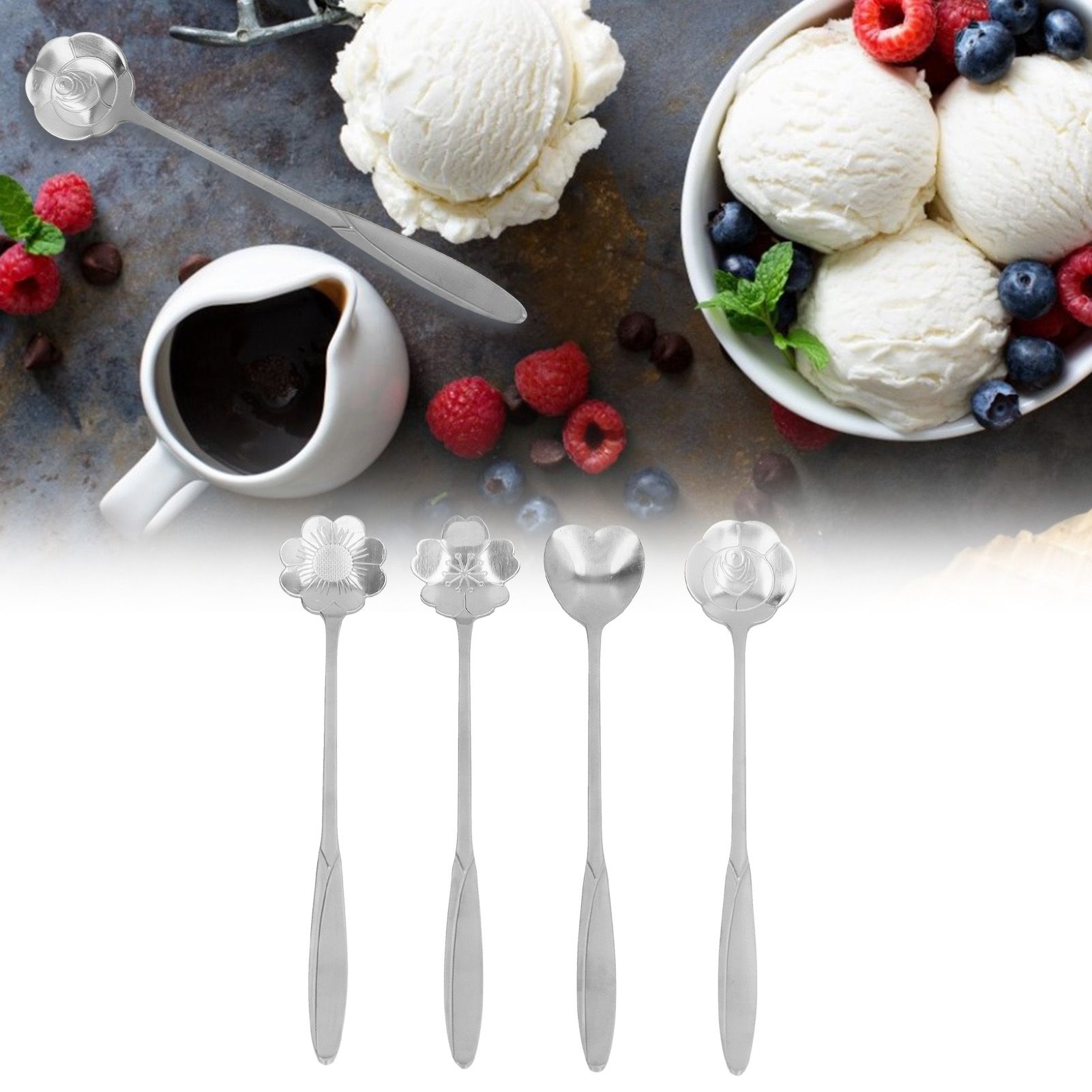 4PCS Mixing Spoon Flower Heart Shaped Coffee Spoon Stainless Steel Desert view 12
