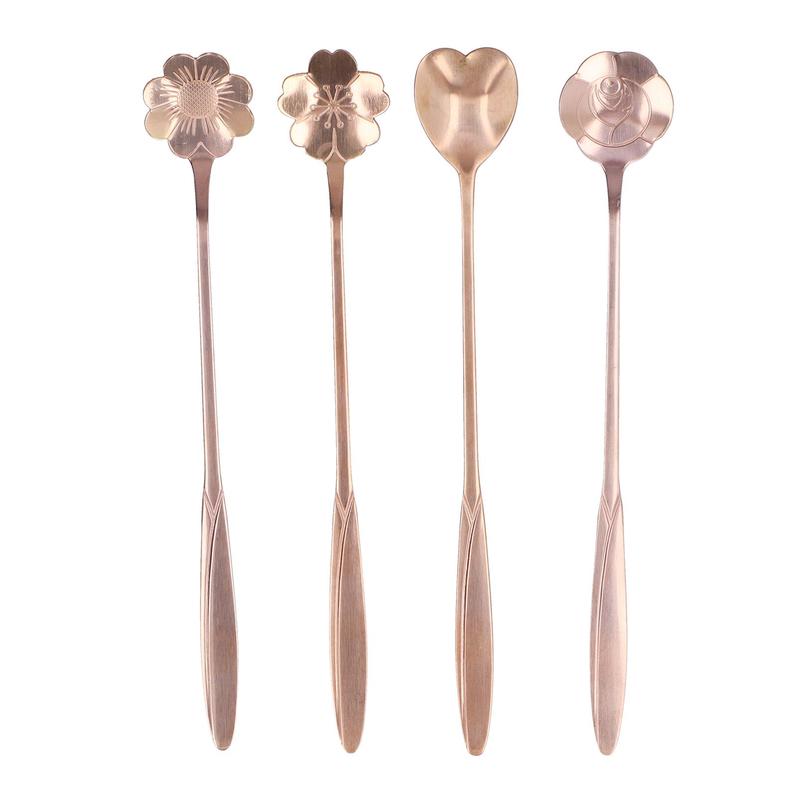 4PCS Mixing Spoon Flower Heart Shaped Coffee Spoon Stainless Steel Desert