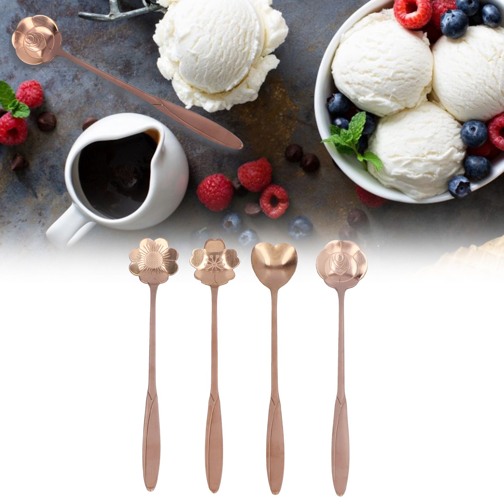 4PCS Mixing Spoon Flower Heart Shaped Coffee Spoon Stainless Steel Desert view 11