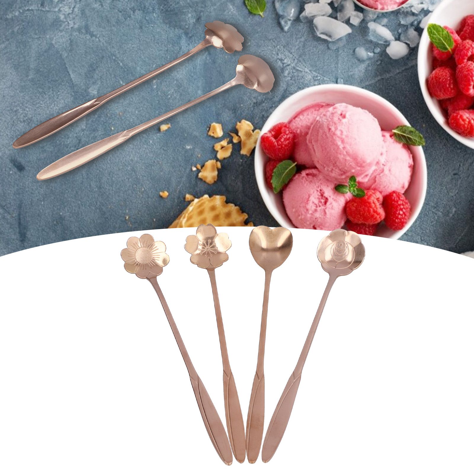 4PCS Mixing Spoon Flower Heart Shaped Coffee Spoon Stainless Steel Desert view 12