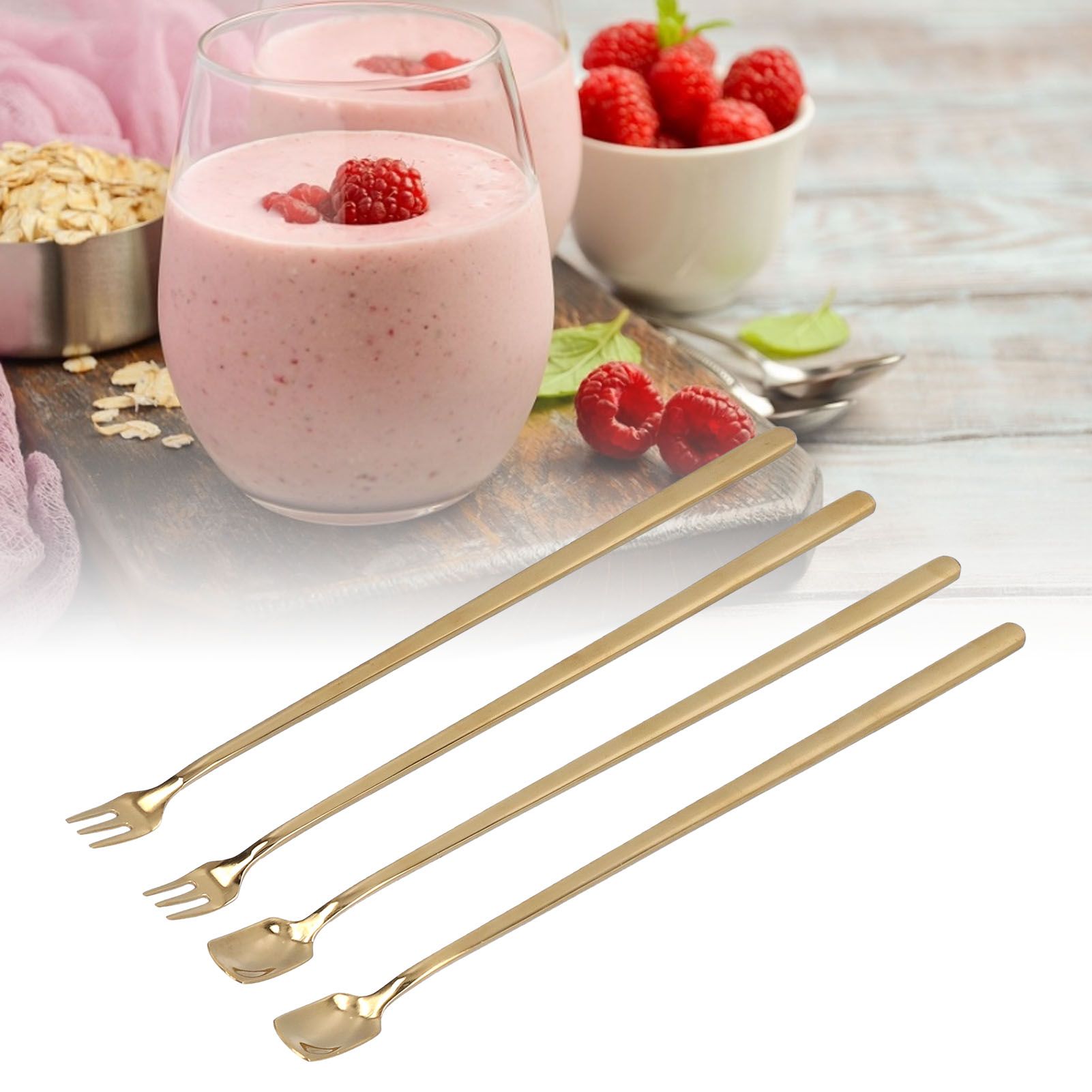 4Pcs 304 Stainless Steel Coffee Spoon Long Handle Coffee Spoon and Fork with view 11