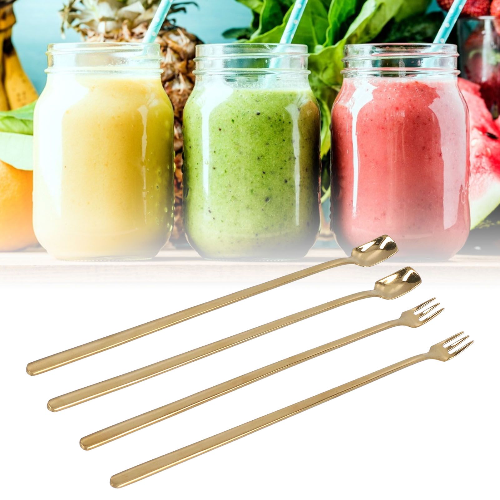 4Pcs 304 Stainless Steel Coffee Spoon Long Handle Coffee Spoon and Fork with view 12