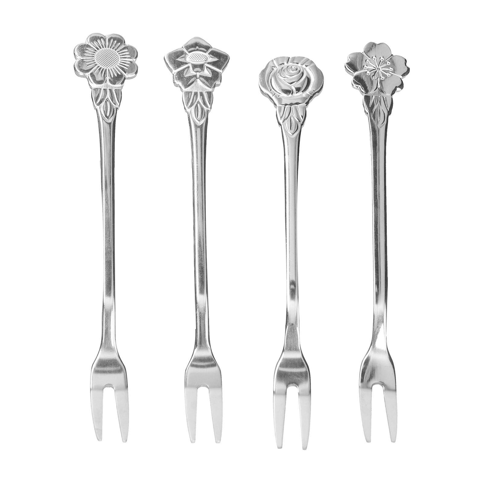 4pcs 2 Prong Fruit Fork Stainless Steel Mini Salad Fruit Dessert Tasting Forks