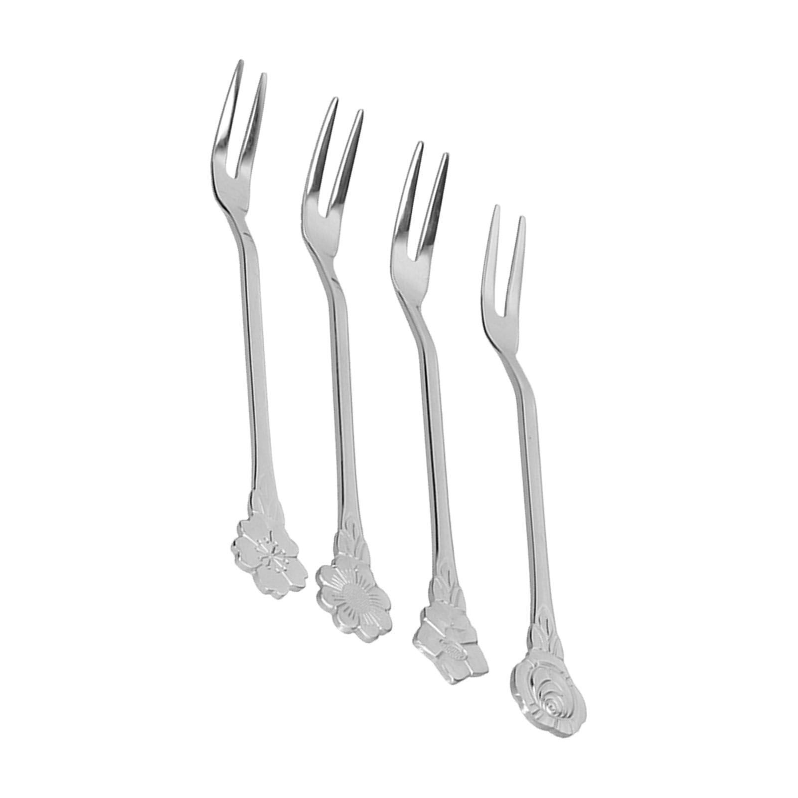 4pcs 2 Prong Fruit Fork Stainless Steel Mini Salad Fruit Dessert Tasting Forks view 2