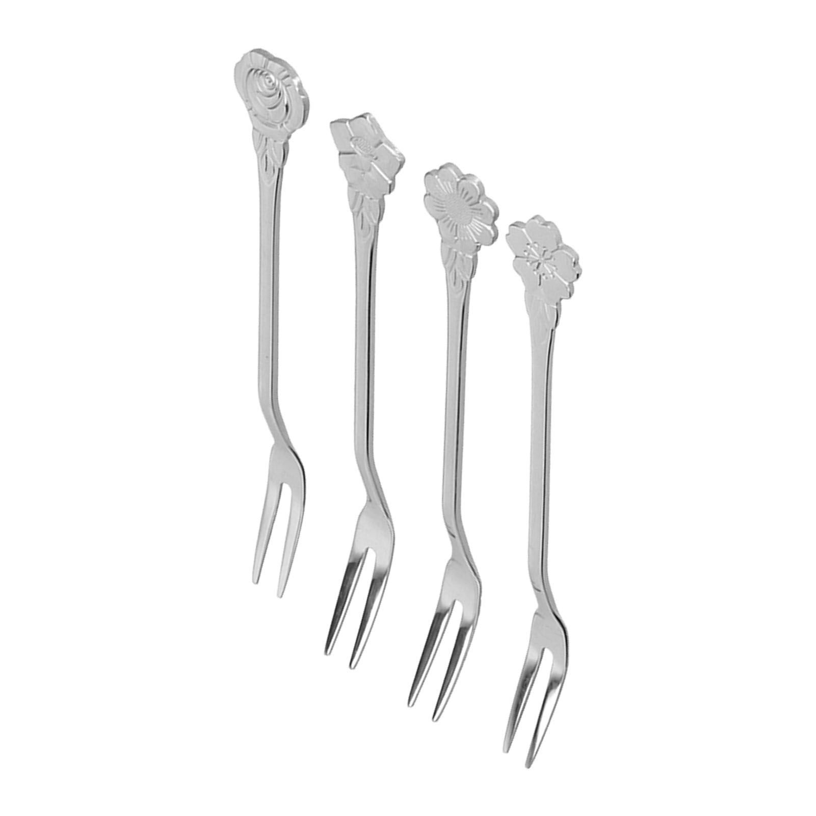 4pcs 2 Prong Fruit Fork Stainless Steel Mini Salad Fruit Dessert Tasting Forks view 3