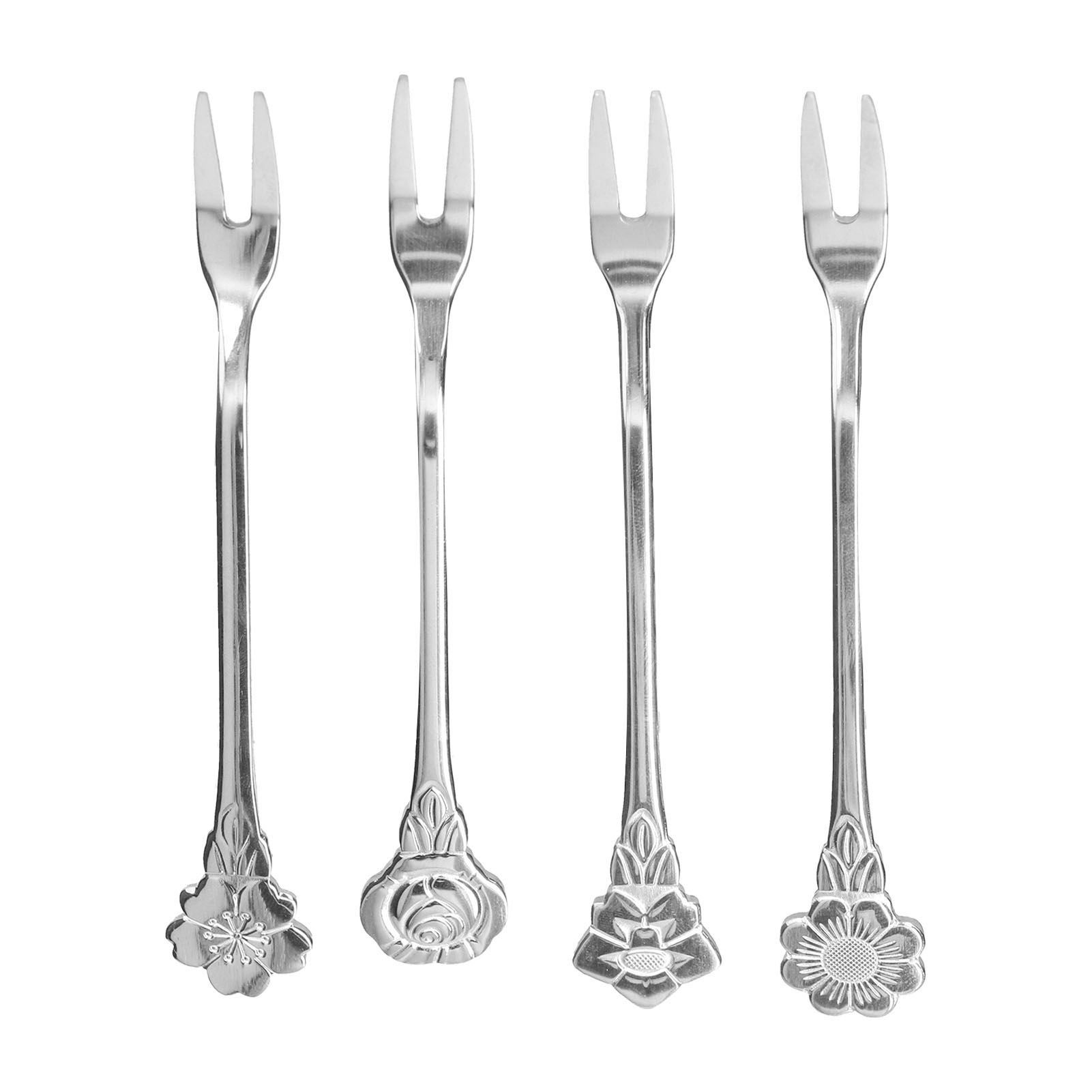 4pcs 2 Prong Fruit Fork Stainless Steel Mini Salad Fruit Dessert Tasting Forks view 5