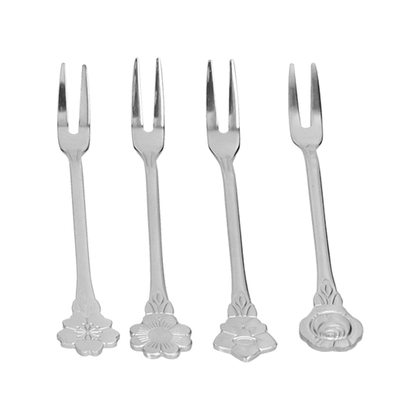 4pcs 2 Prong Fruit Fork Stainless Steel Mini Salad Fruit Dessert Tasting Forks view 8